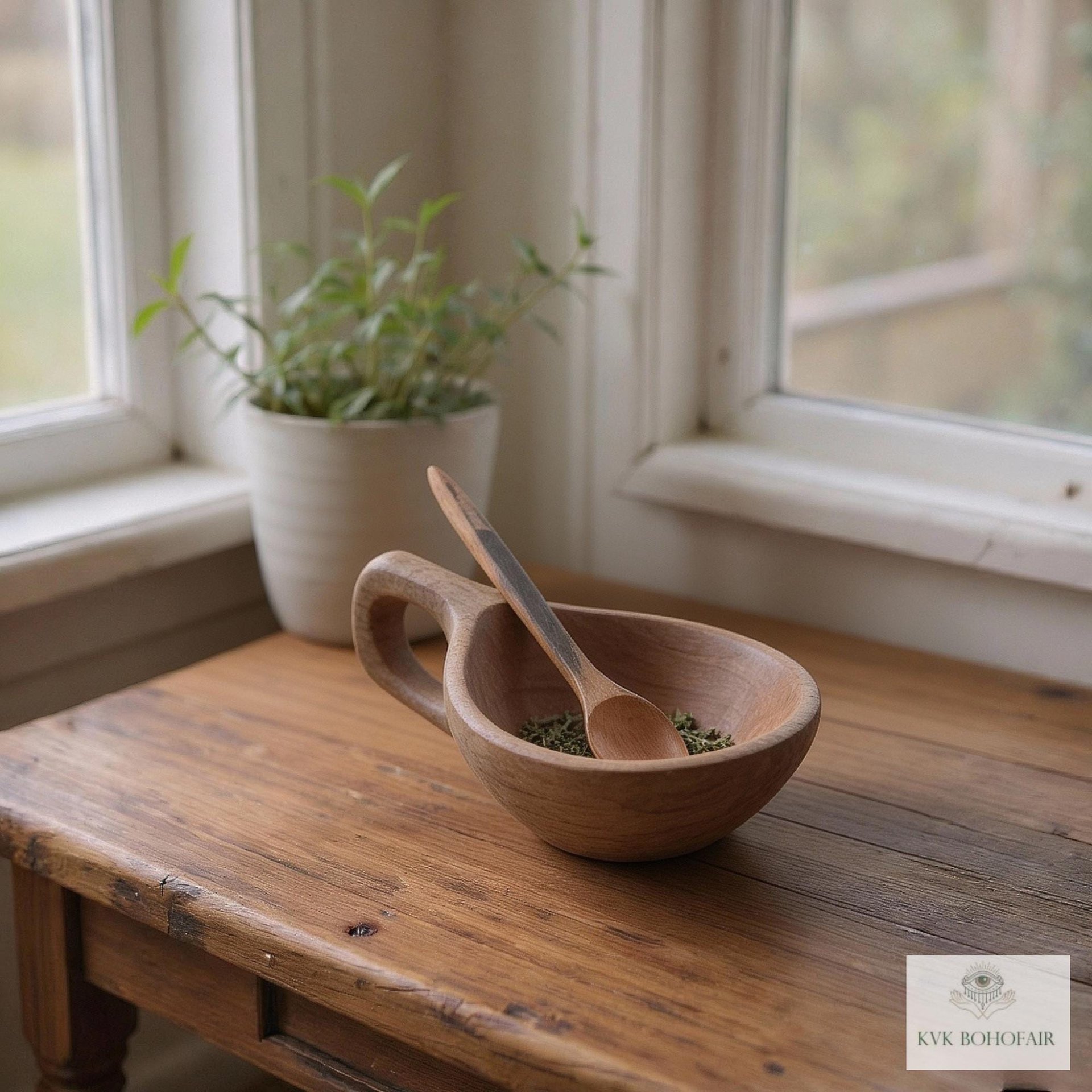 Hand Carved Olive Wood Salt Pot with Handle: Kenyan Kitchen Decor