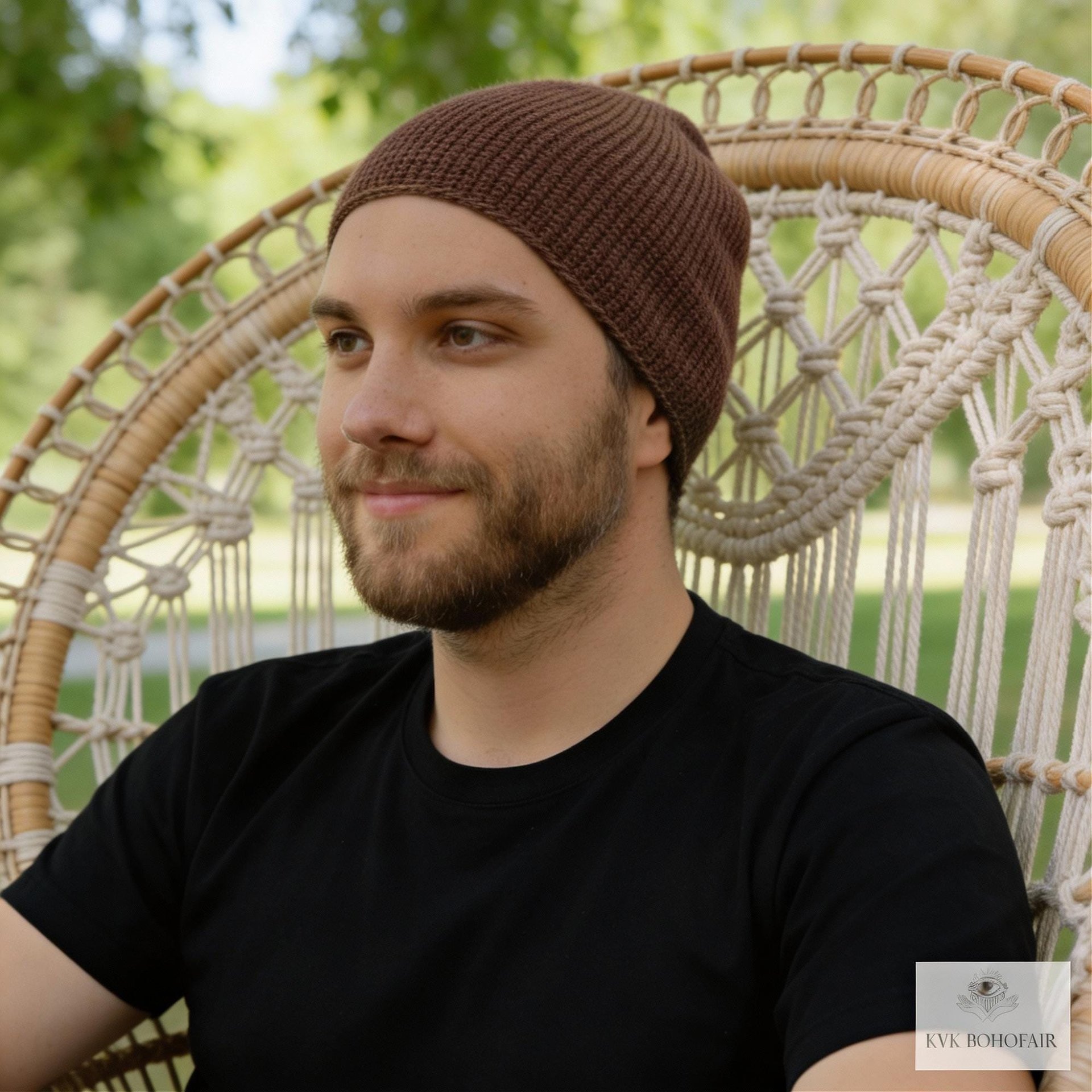 Brown Kufi Skull Cap - Crocheted Beanie Hat, Ethically sourced