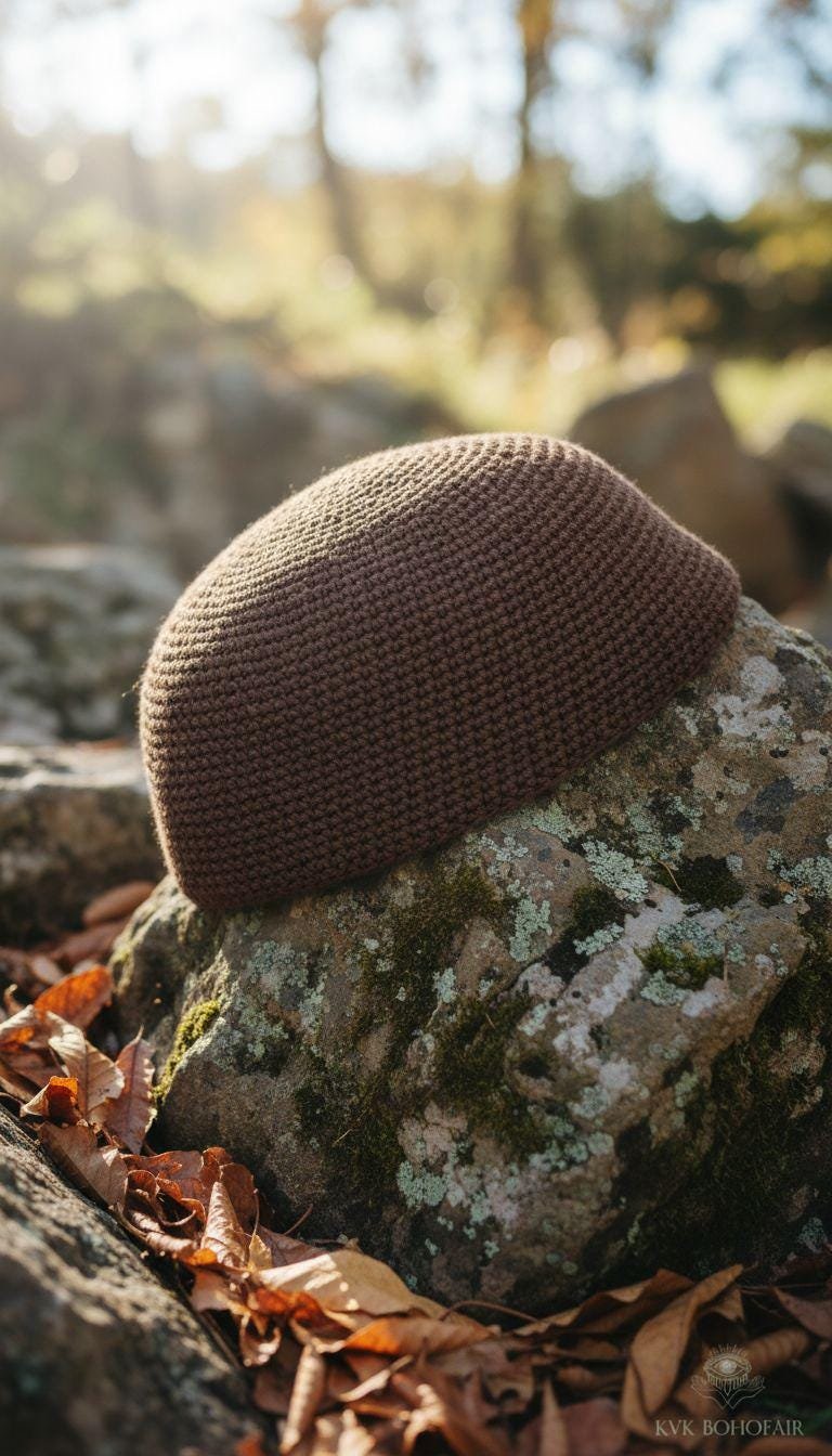 Brown Kufi Skull Cap - Crocheted Beanie Hat, Ethically sourced