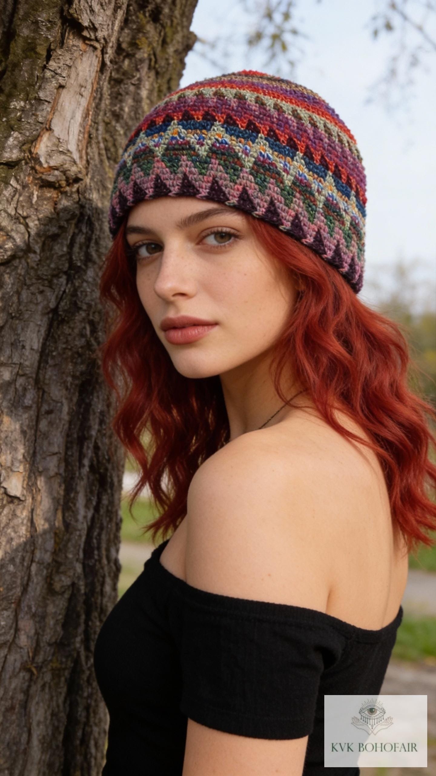 Bright Multi Color Kufi Skull Cap - Crocheted Beanie Hat, Ethically sourced