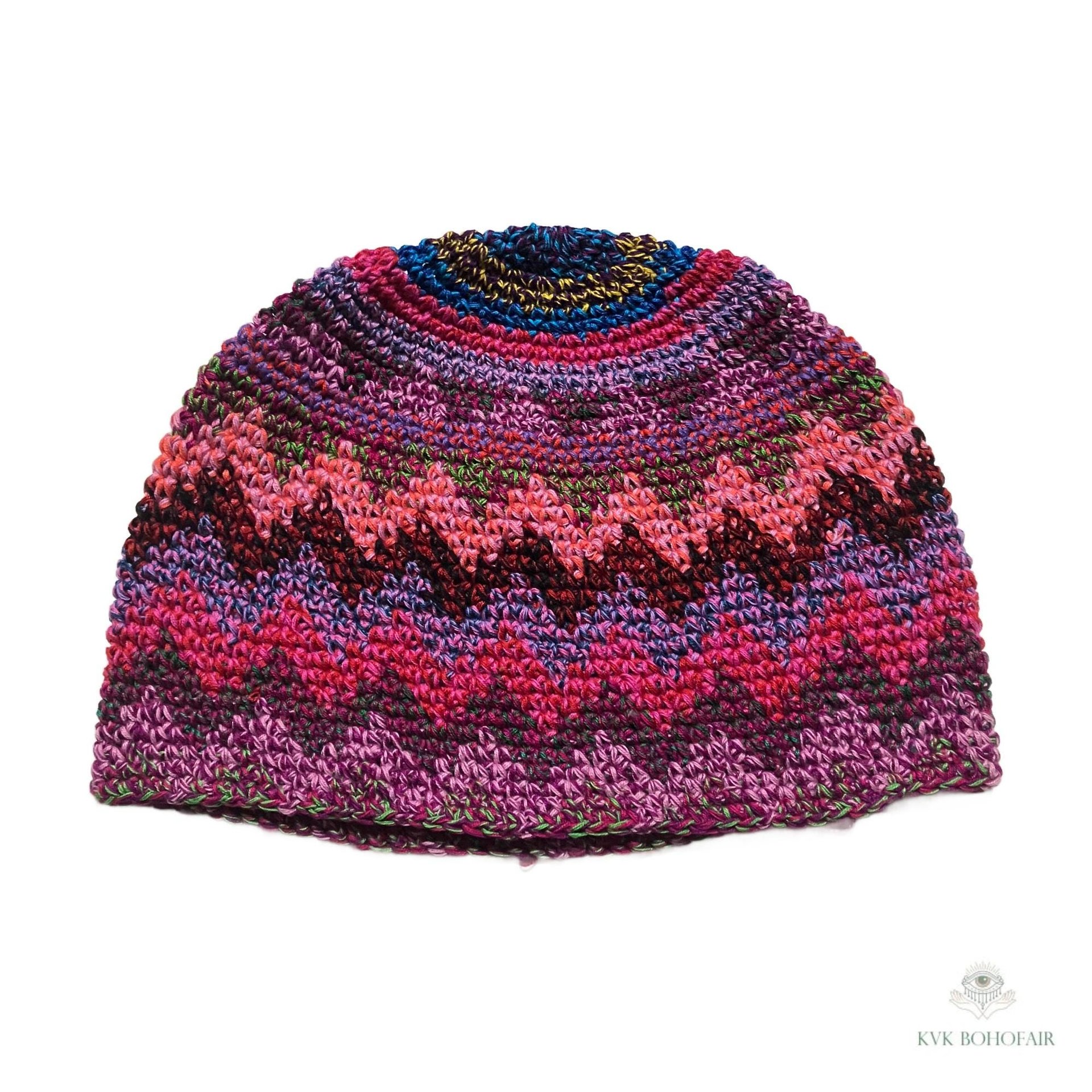 Bright Multi Color Kufi Skull Cap - Crocheted Beanie Hat, Ethically sourced