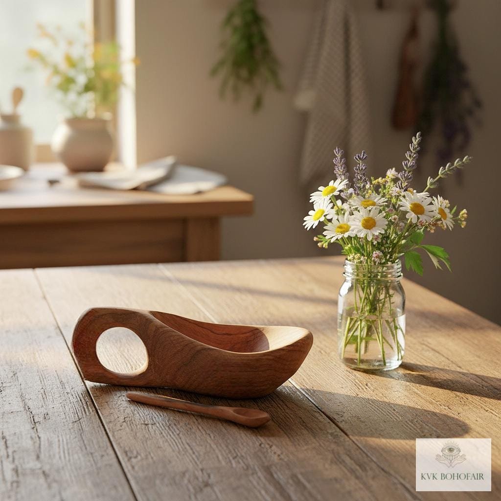 Hand Carved Olive Wood Salt Pot with Handle: Kenyan Kitchen Decor