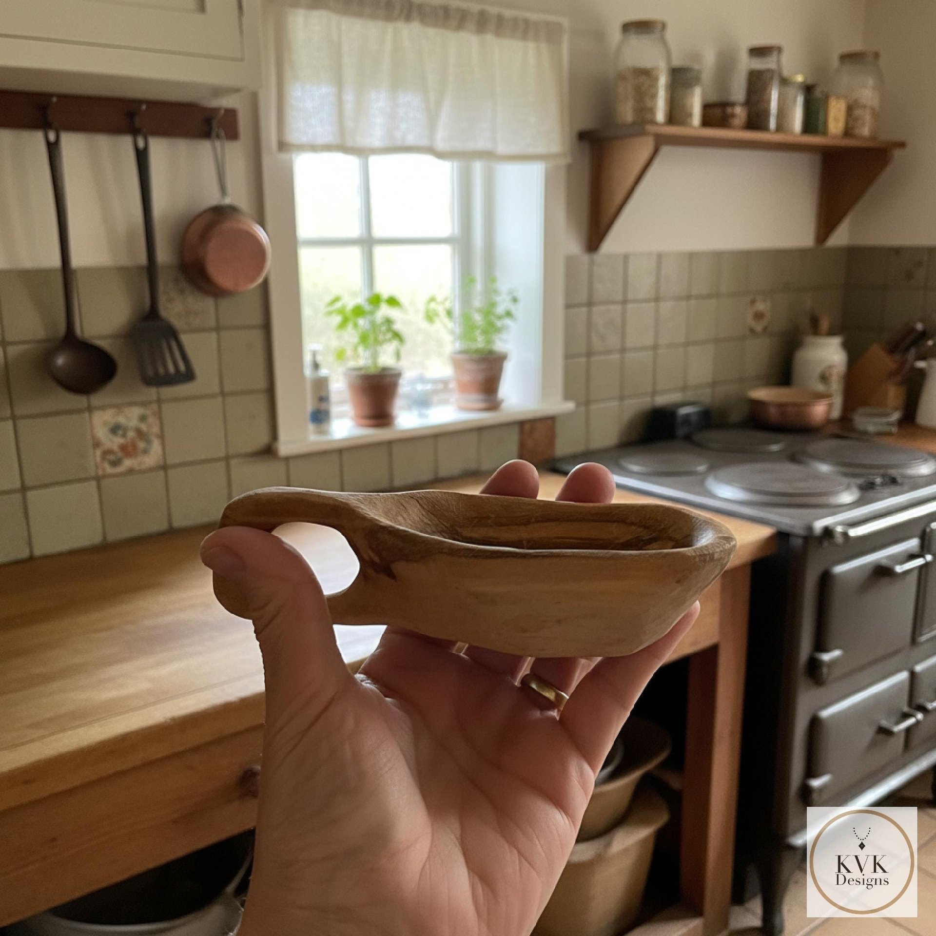 Hand Carved Olive Wood Salt Pot with Handle: Kenyan Kitchen Decor