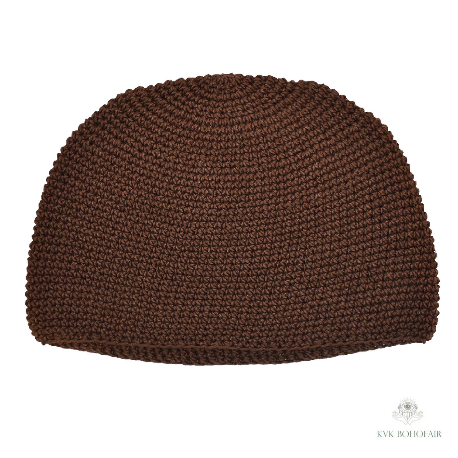 Brown Kufi Skull Cap - Crocheted Beanie Hat, Ethically sourced