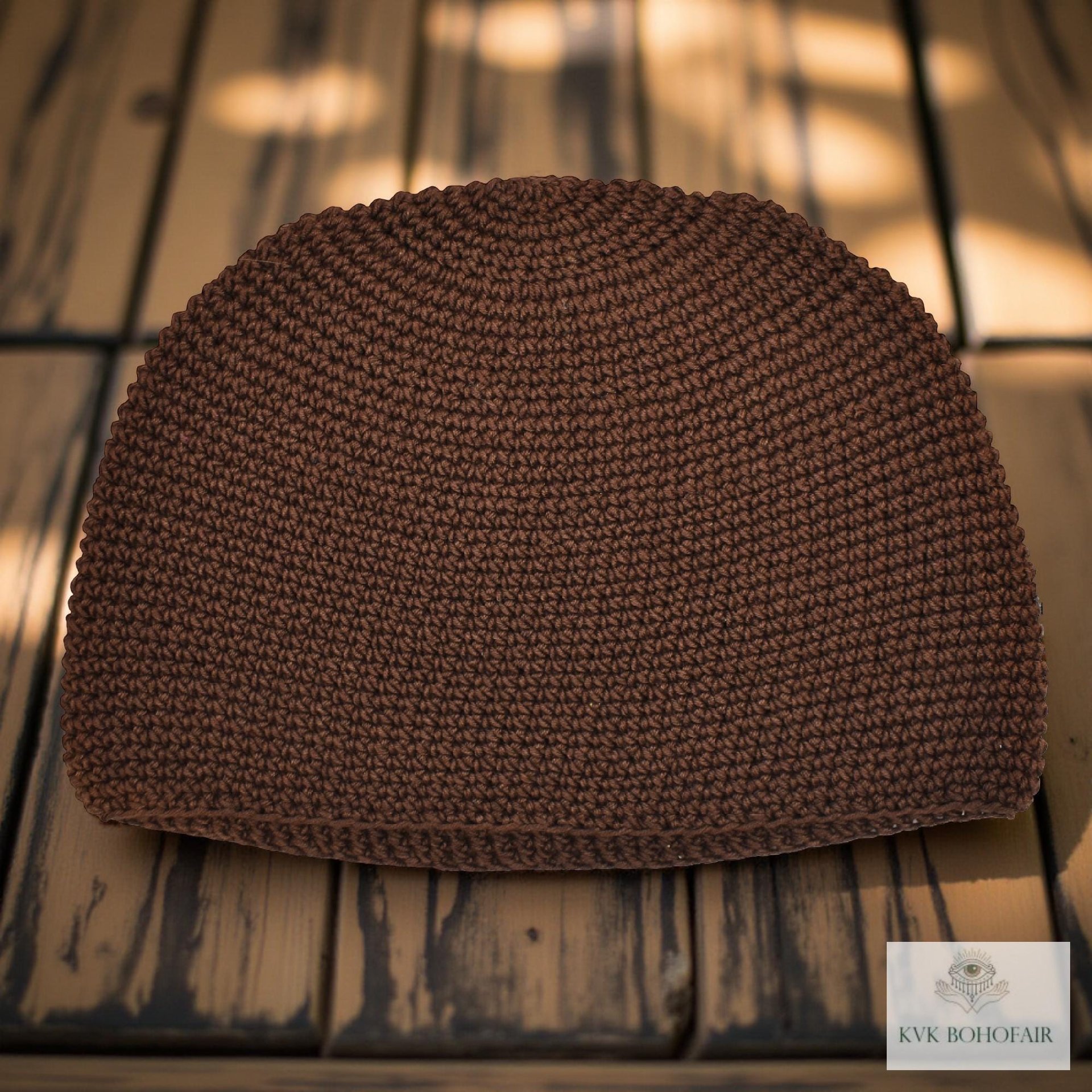 Brown Kufi Skull Cap - Crocheted Beanie Hat, Ethically sourced