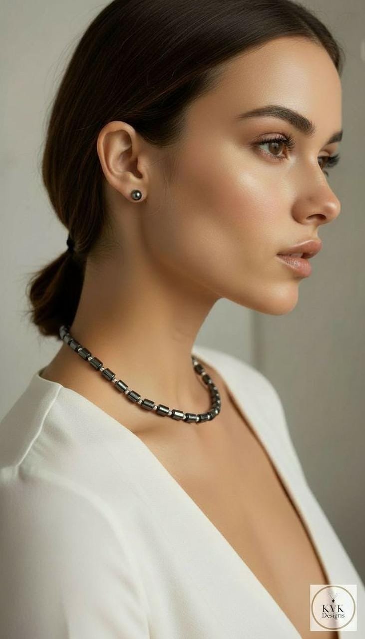 Hematite Barrel Bead Necklace