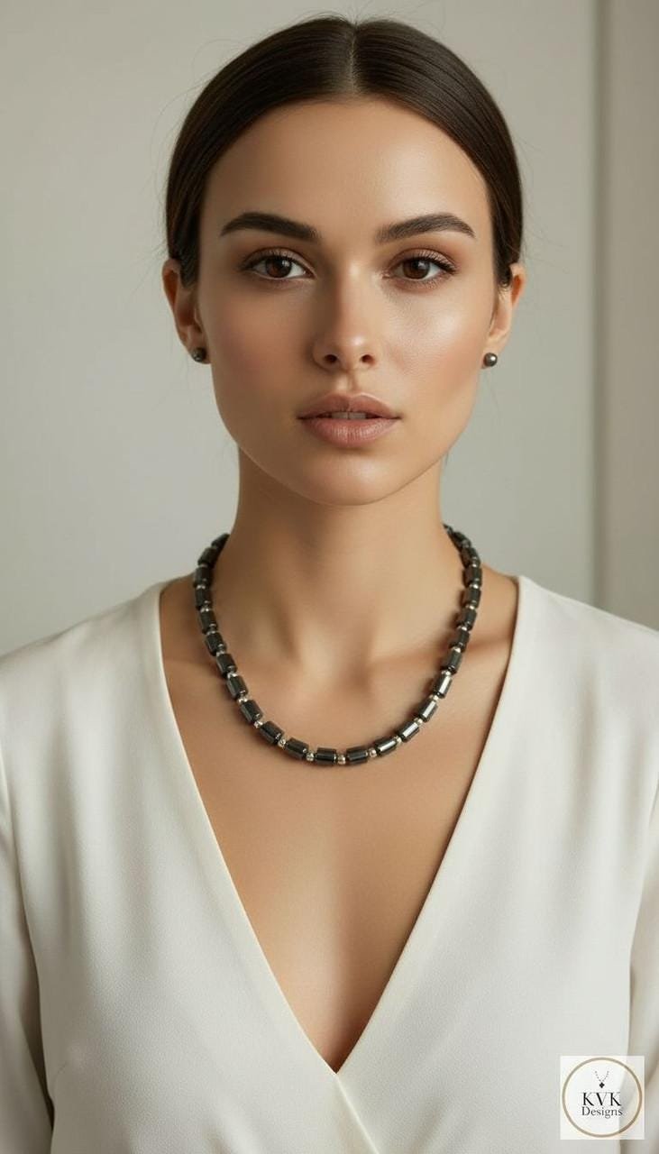 Hematite Barrel Bead Necklace