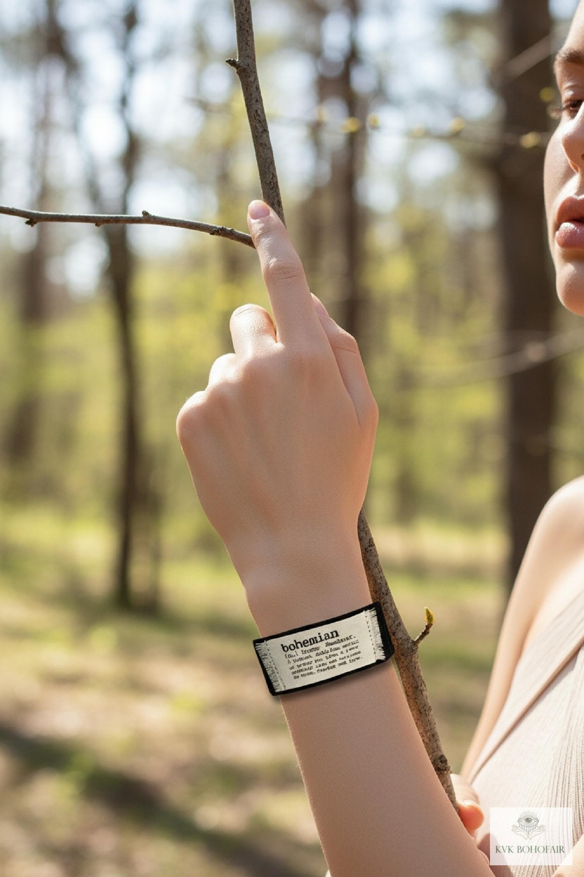 Black Suede Boho Cuff Bracelet - Cotton Fabric, Vintage Crochet, Button Closure