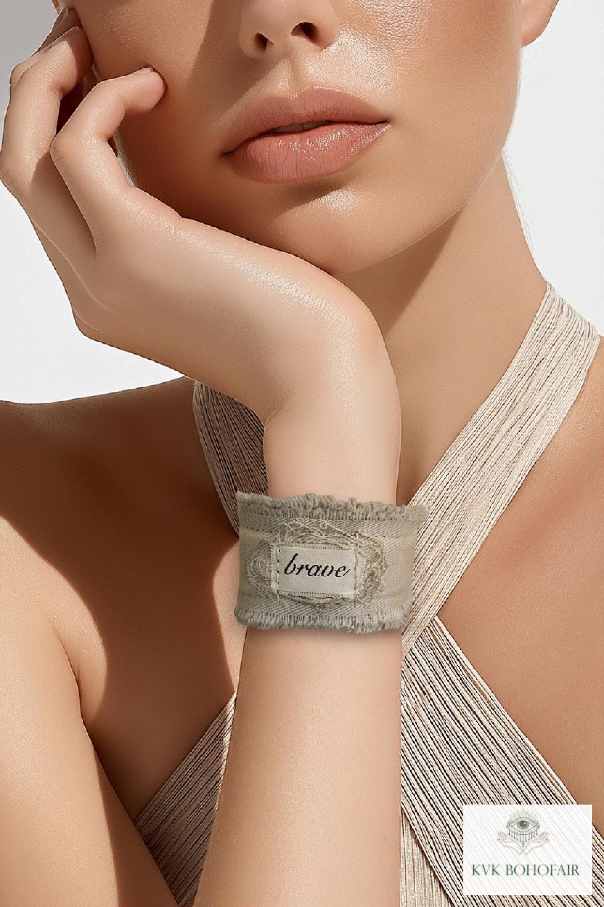 Brave Boho Cuff Bracelet – Stitched Cotton Fabric Wrist Cuff