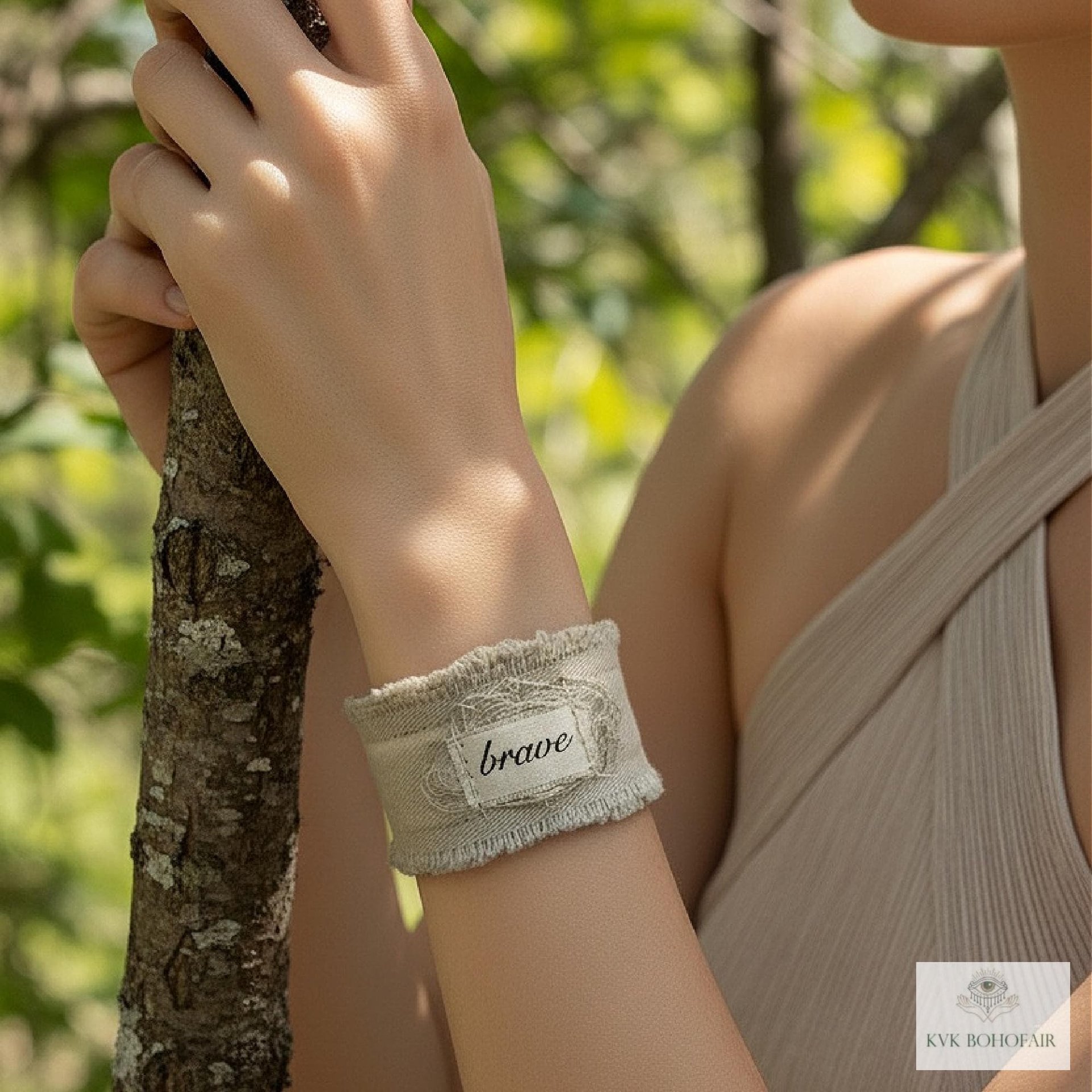 Brave Boho Cuff Bracelet – Stitched Cotton Fabric Wrist Cuff