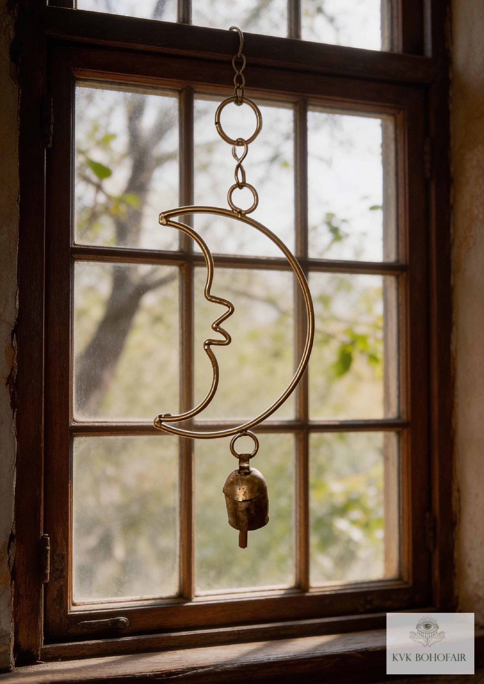 Crescent Moon Bell Chime - Artisan-made Garden Decor