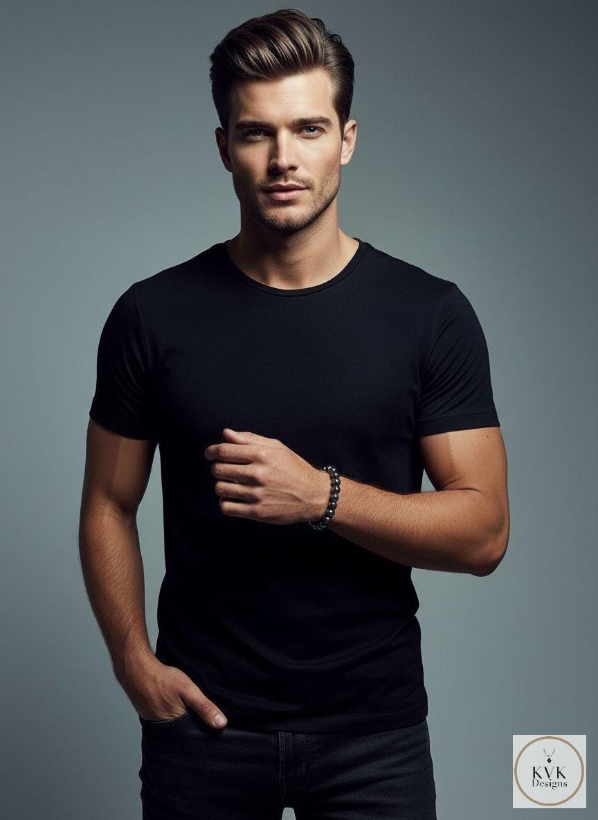 Men's Magnetic Hematite Round Bead Bracelet