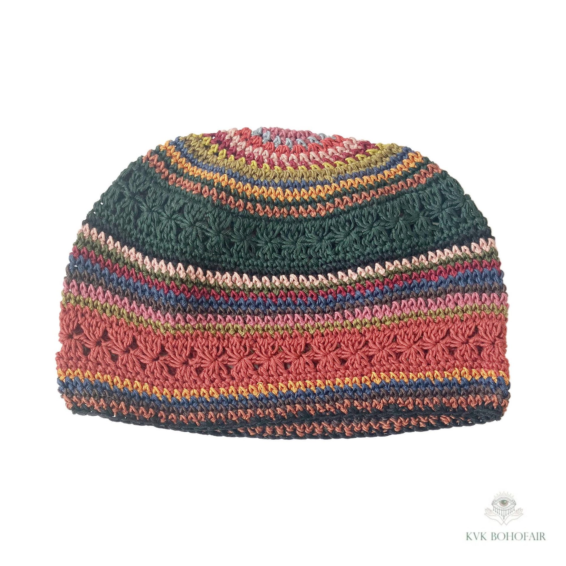 Striped Kufi Skull Cap - Crocheted Beanie Hat, Ethically sourced