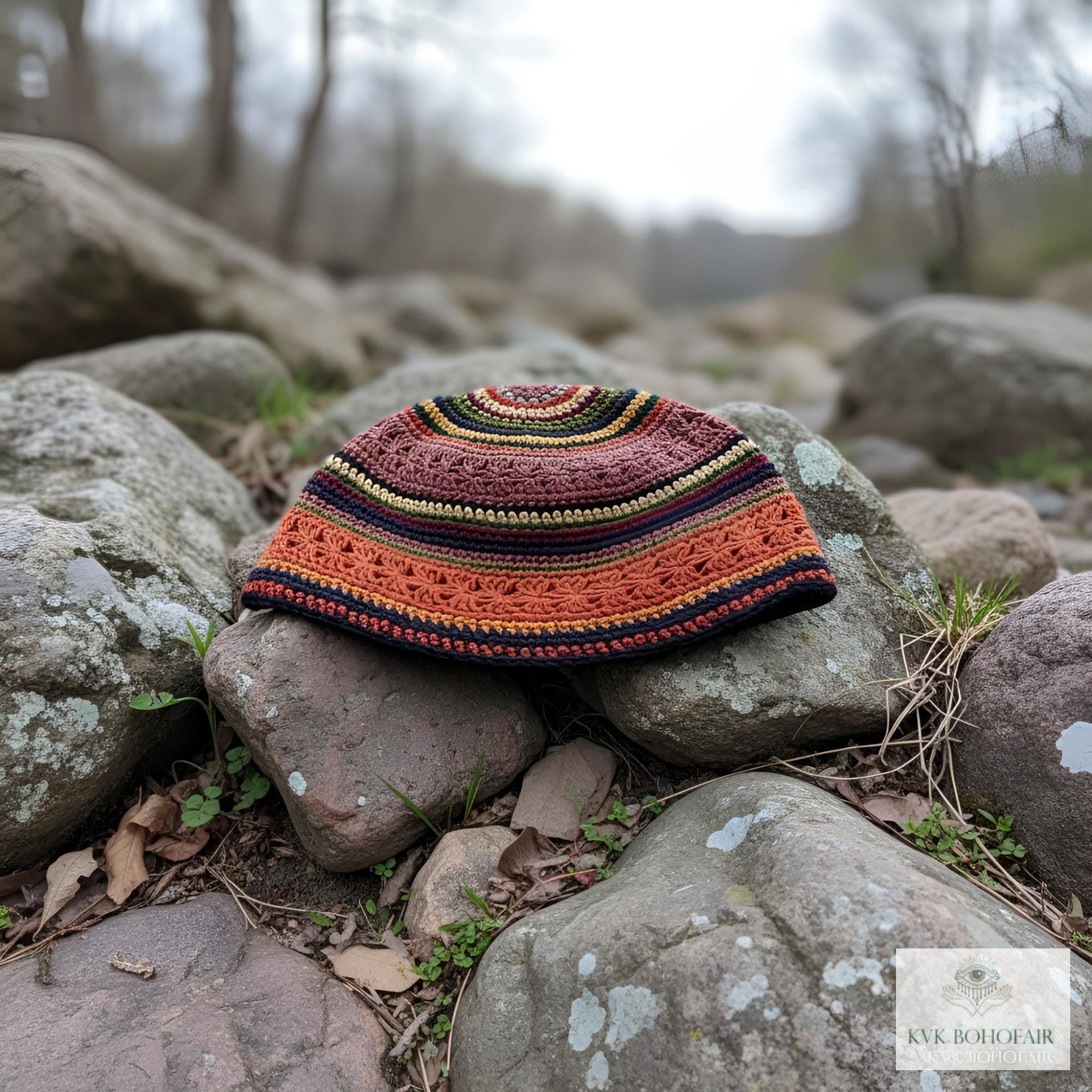 Striped Kufi Skull Cap - Crocheted Beanie Hat, Ethically sourced