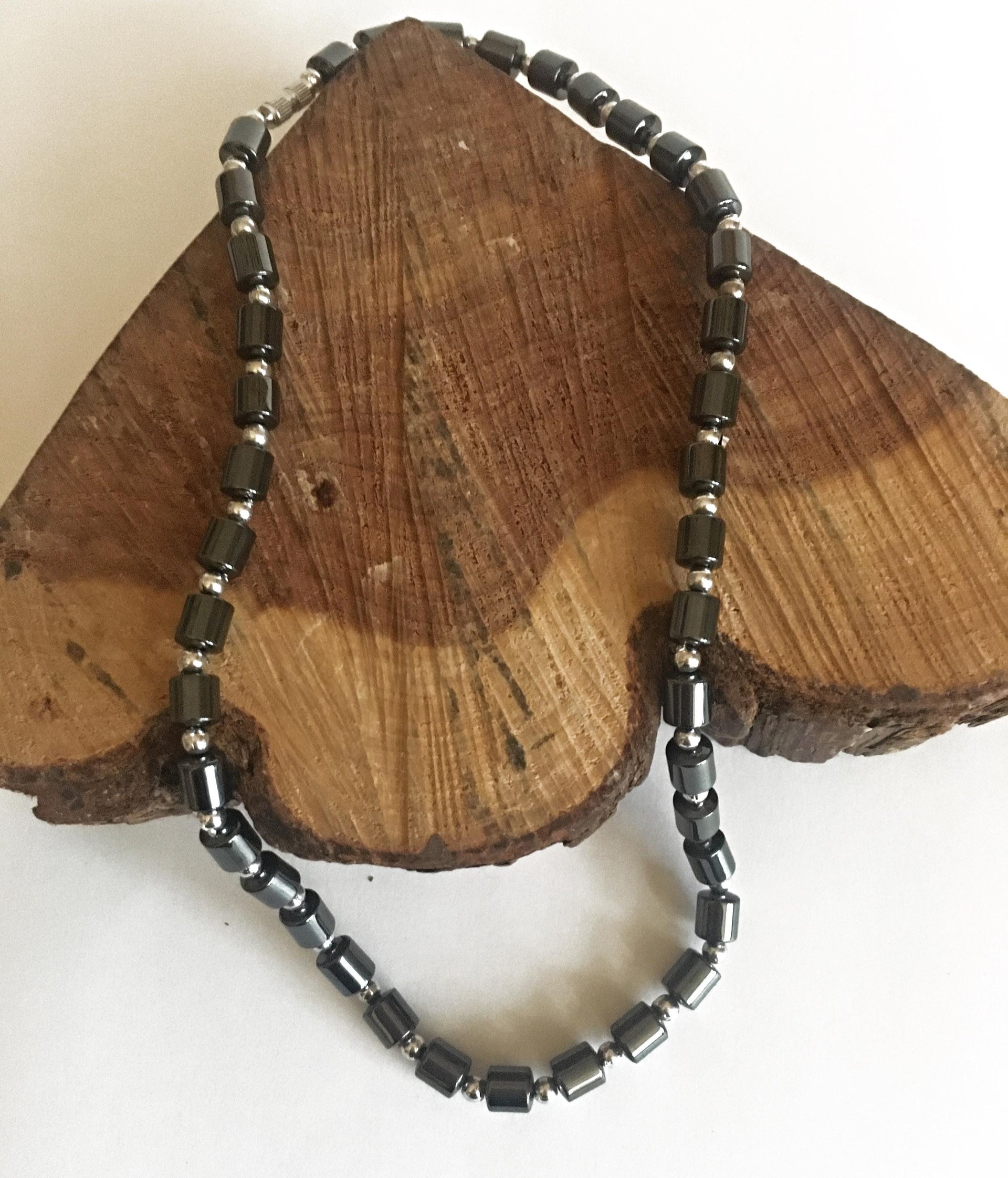 Hematite Barrel Bead Necklace