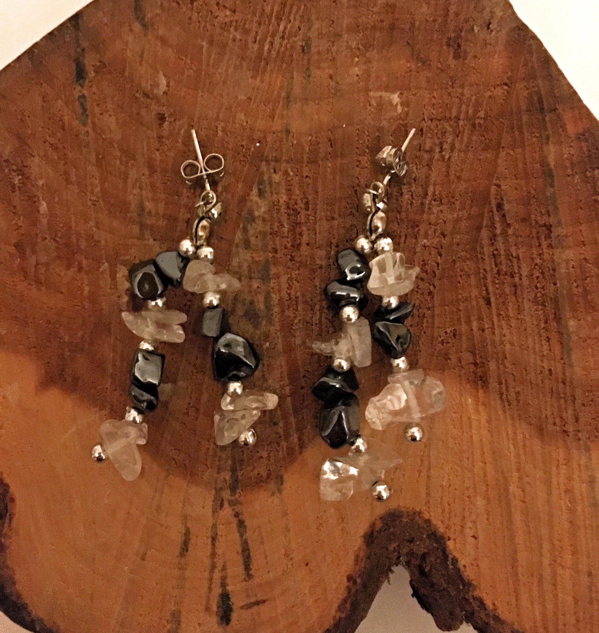 Hematite & Quartz Crystal Dangle Earrings