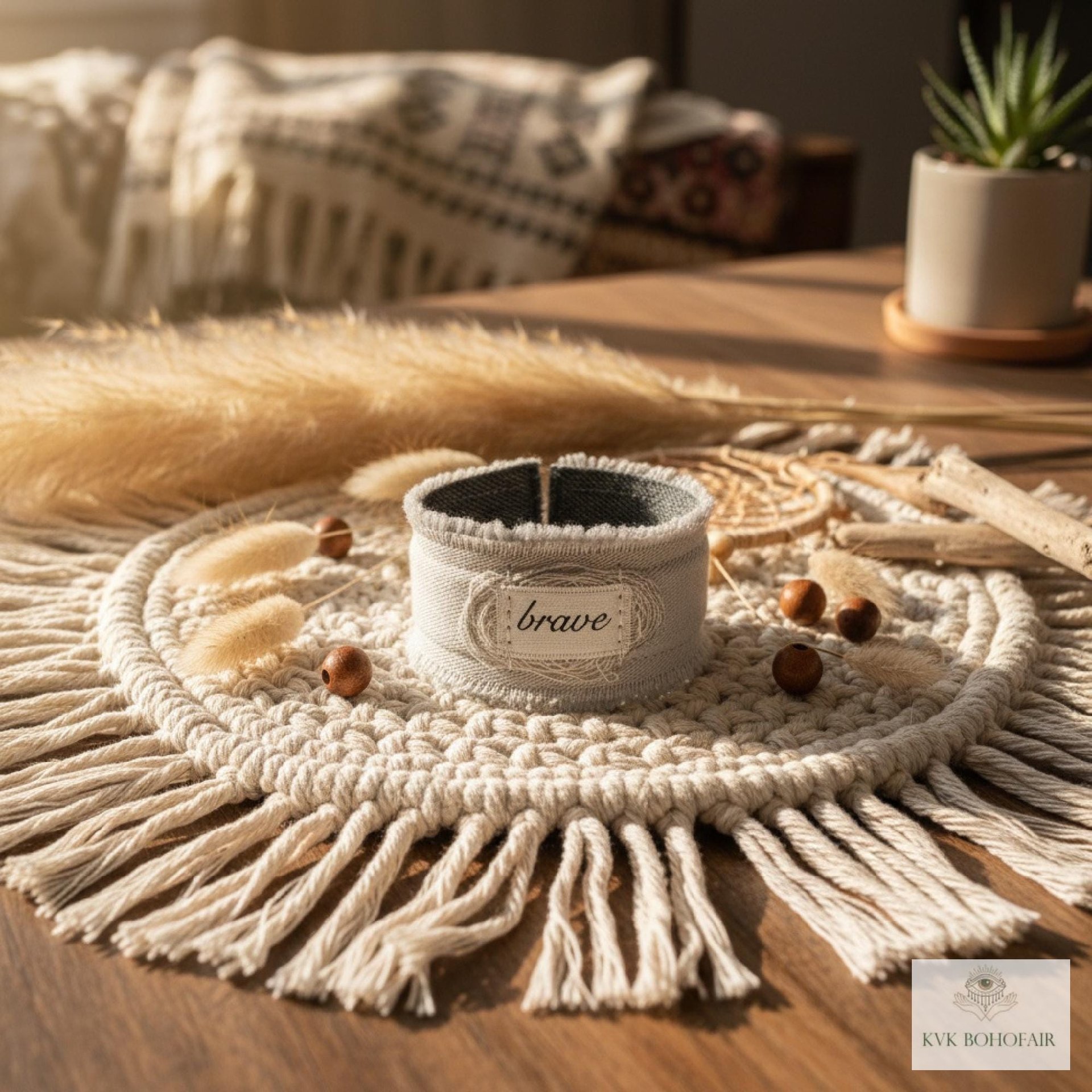 Brave Boho Cuff Bracelet – Stitched Cotton Fabric Wrist Cuff