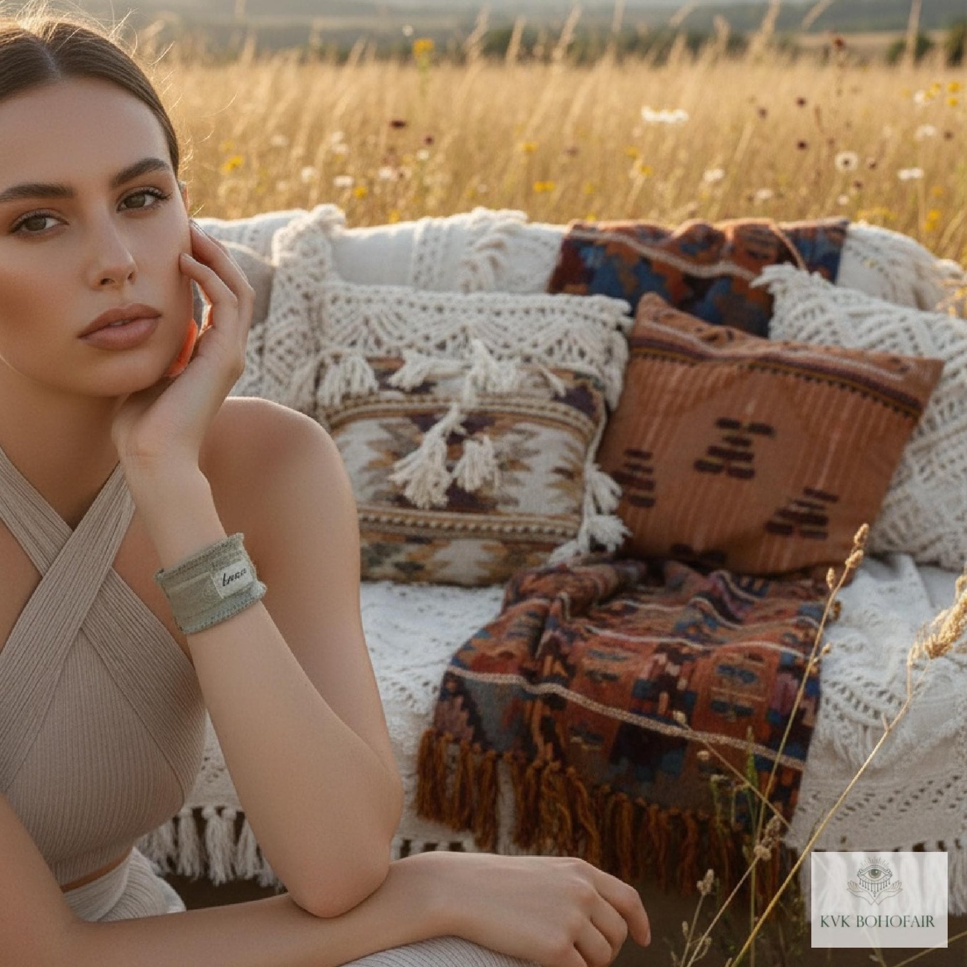 Brave Boho Cuff Bracelet – Stitched Cotton Fabric Wrist Cuff