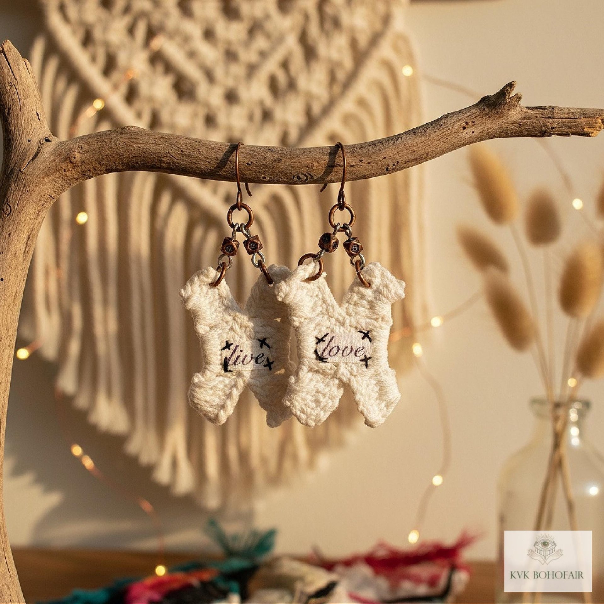 Boho Earrings LIVE LOVE - Hippie Crochet Dangle Earrings