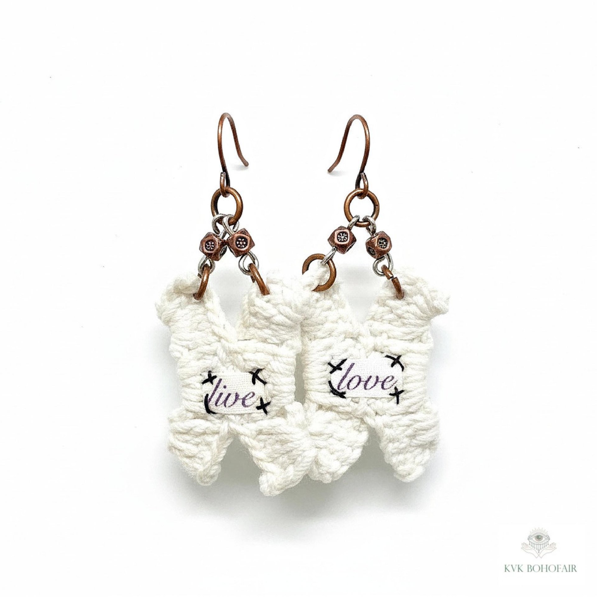 Boho Earrings LIVE LOVE - Hippie Crochet Dangle Earrings