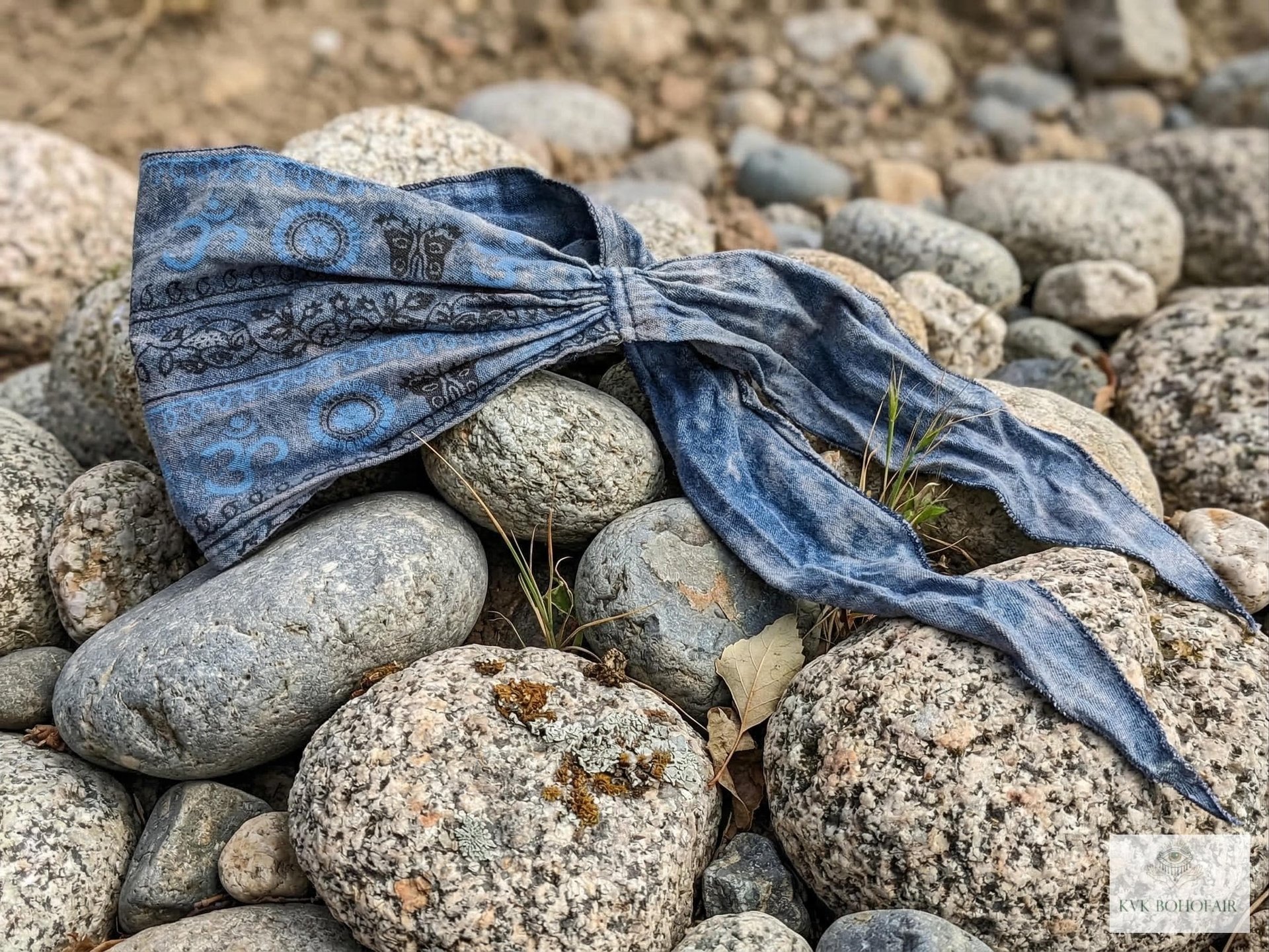 Blue Tapestry Tie Back Headband - Stylish Bohemian Head Scarf, Headbands for Women