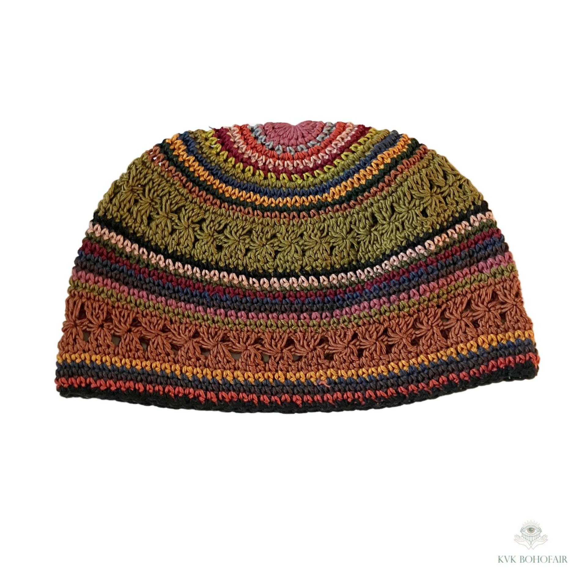Striped Kufi Skull Cap - Crocheted Beanie Hat, Ethically sourced
