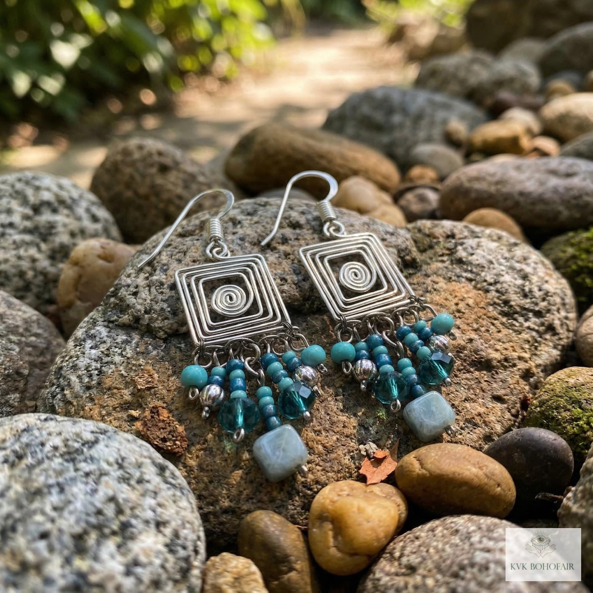 Handcrafted Square Wire and Bead Dangle Earrings - Chic Bohemian Jewelry