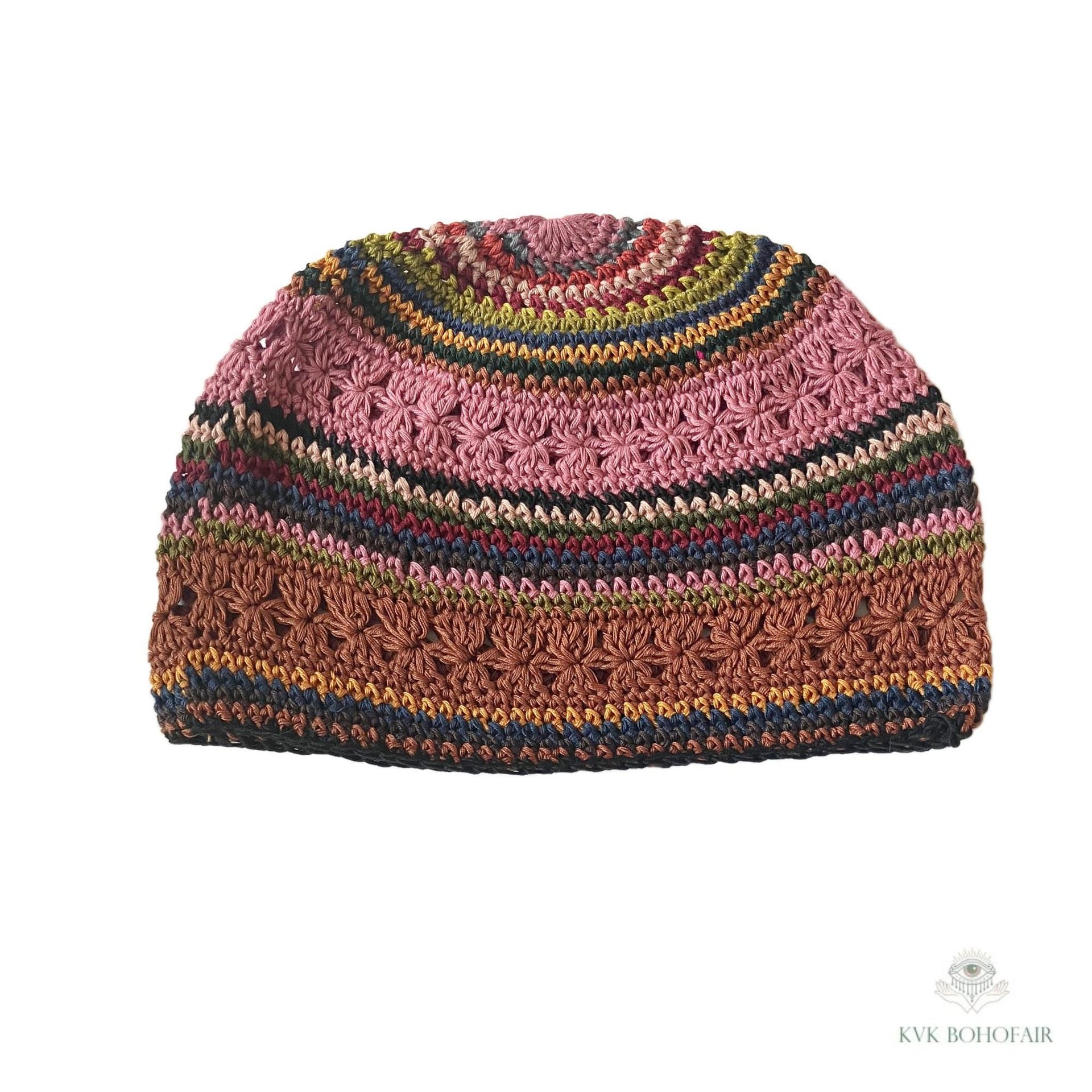 Striped Kufi Skull Cap - Crocheted Beanie Hat, Ethically sourced