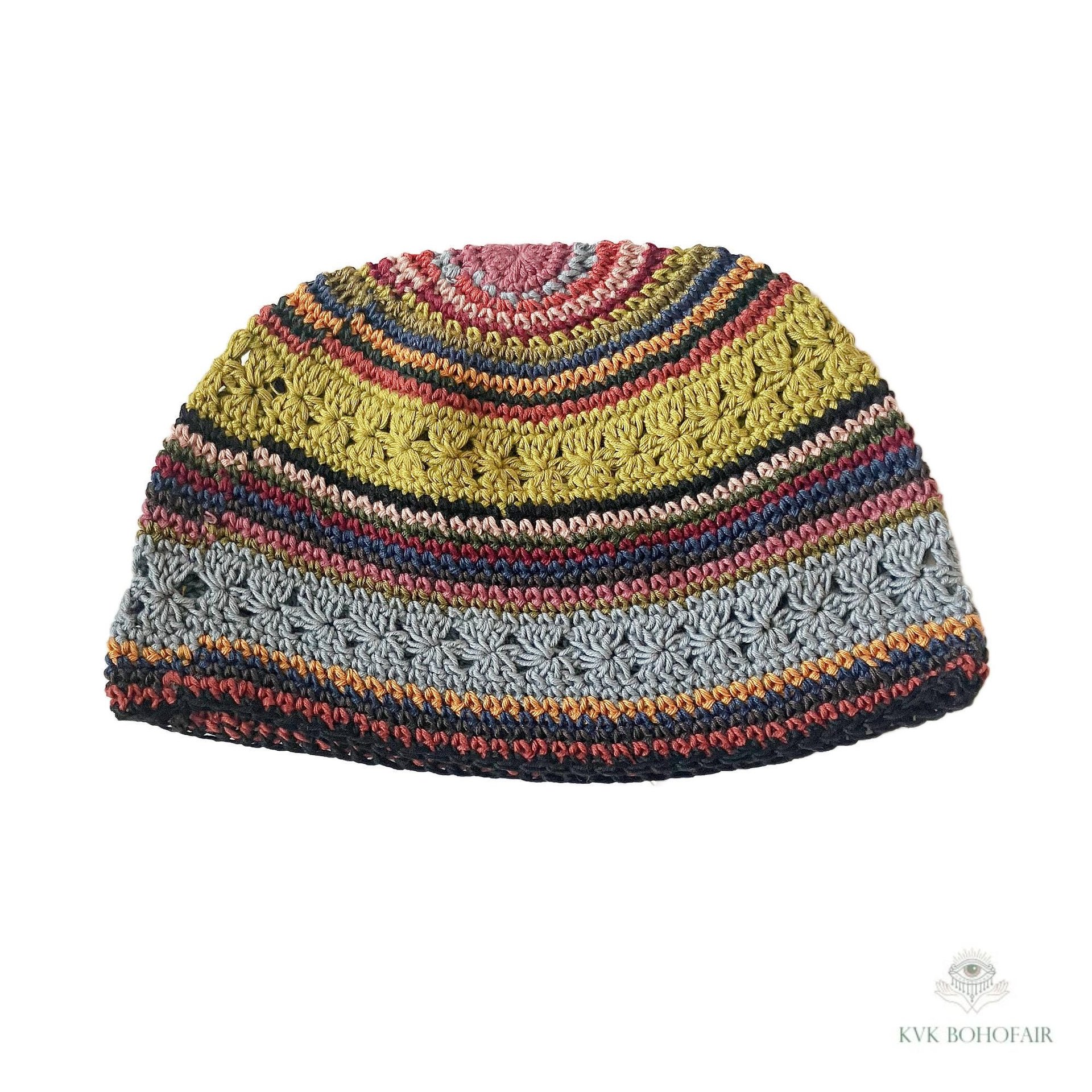 Striped Kufi Skull Cap - Crocheted Beanie Hat, Ethically sourced