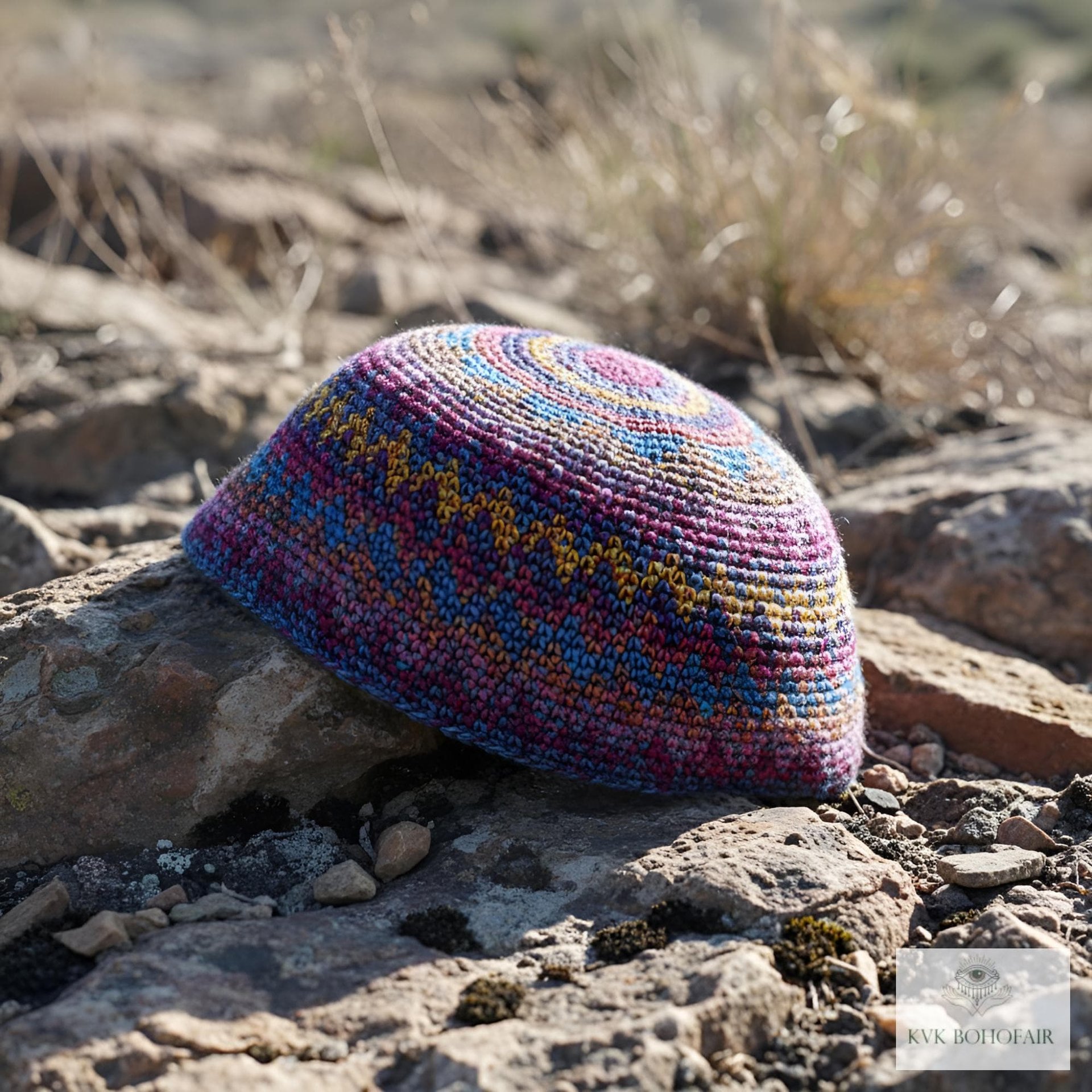 Multi Color Zig Zag Kufi Skull Cap - Crocheted Beanie Hat, Ethically sourced