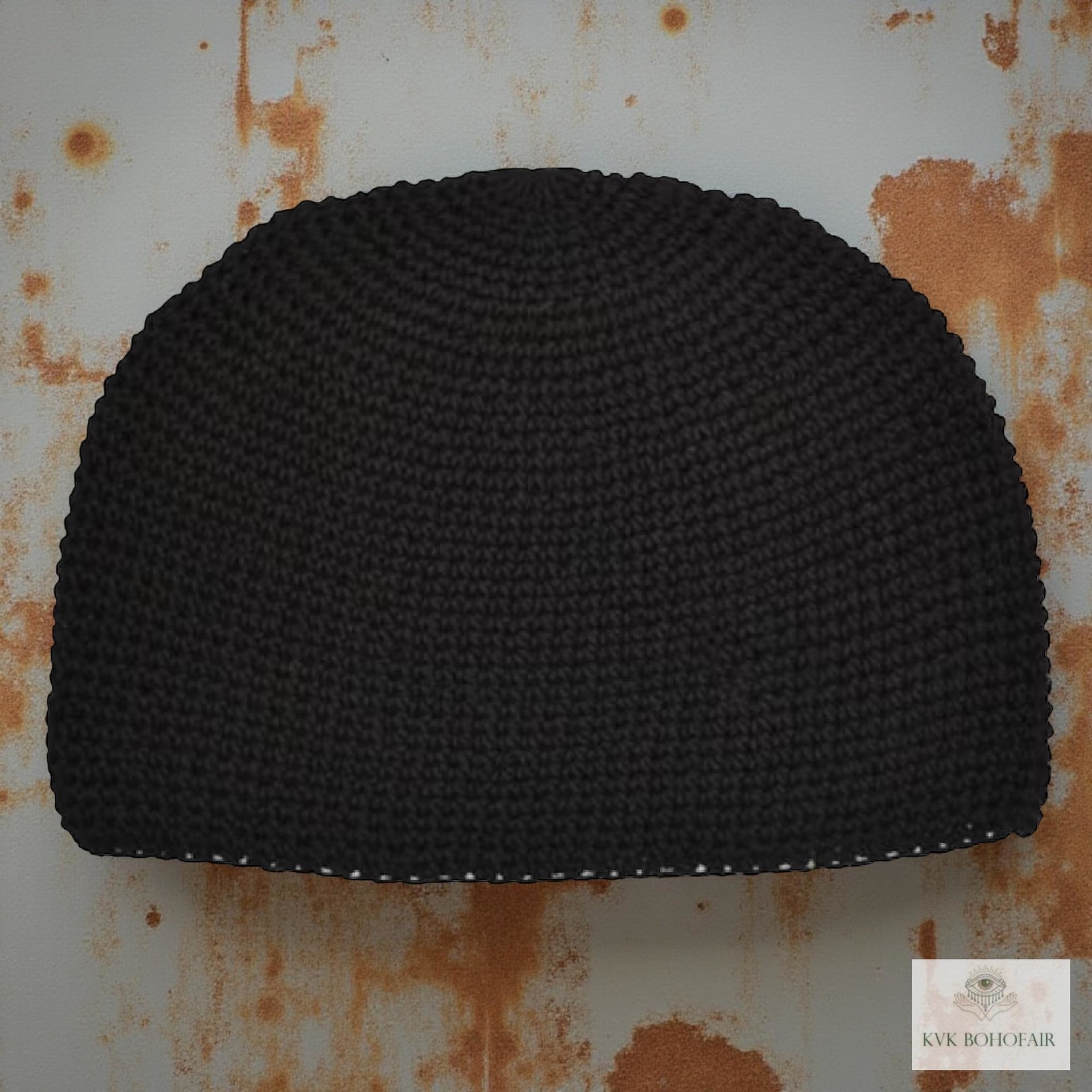 Black Kufi Skull Cap - Crocheted Beanie Hat, Ethically sourced