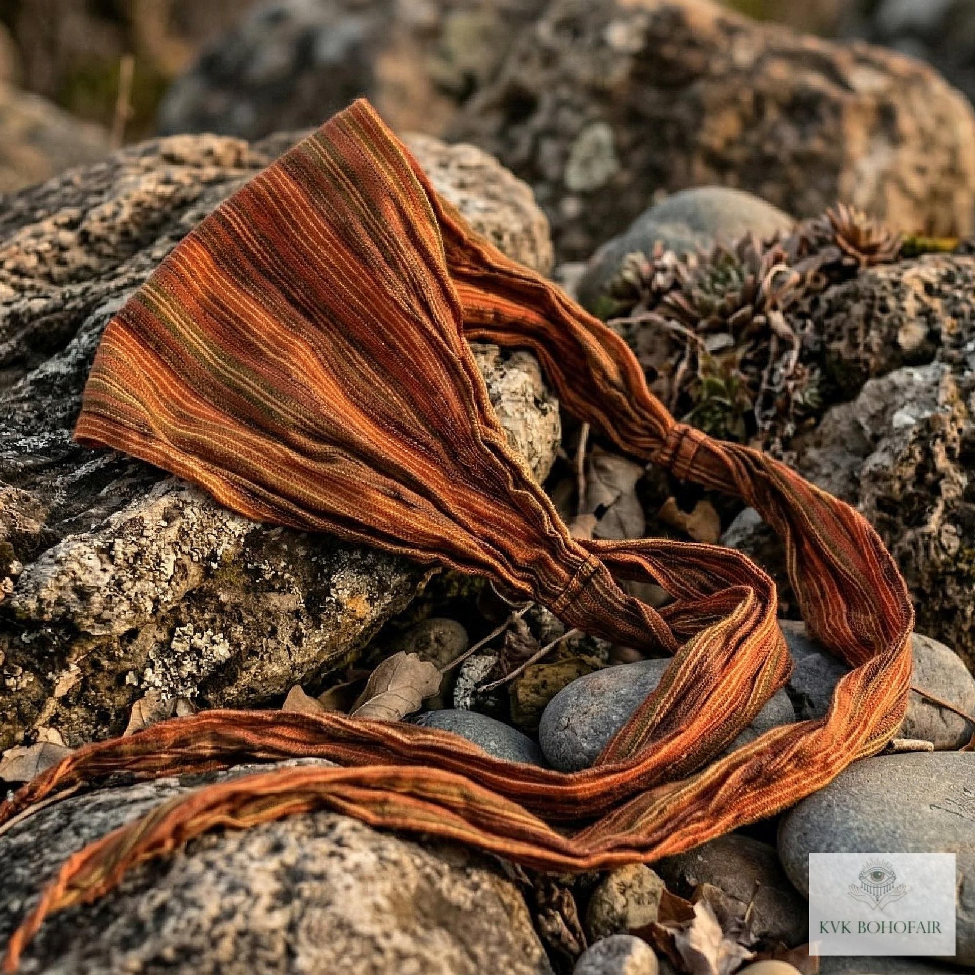 Orange Stripe Tie Back Headband - Stylish Bohemian Head Scarf, Headbands for Women