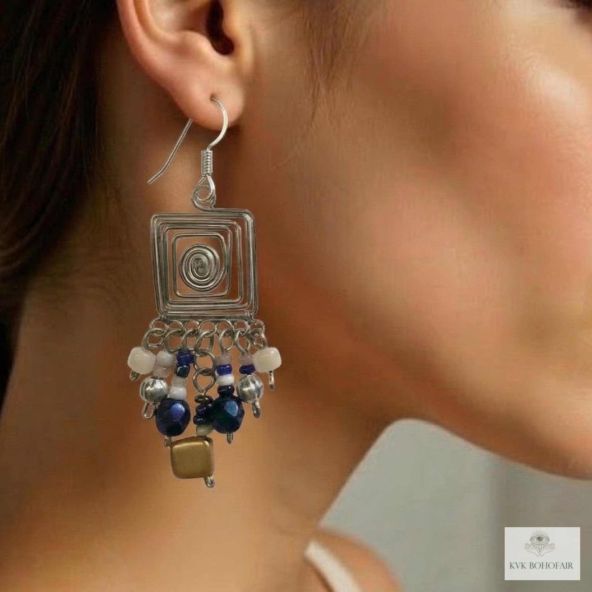Handcrafted Square Wire and Bead Dangle Earrings - Chic Bohemian Jewelry
