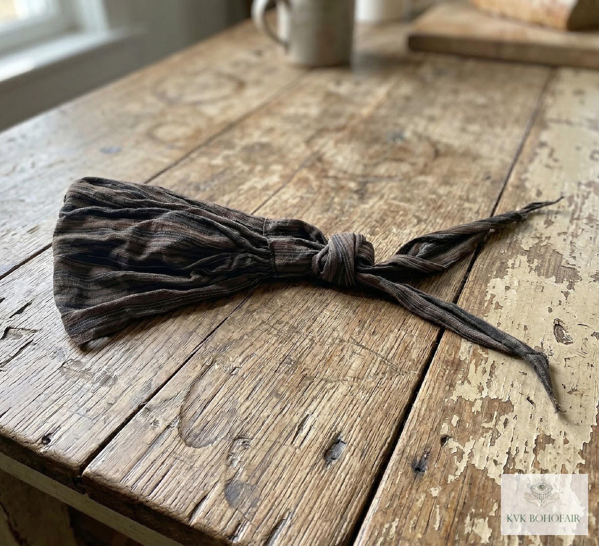 Brown Stripe Tie Back Headband - Stylish Bohemian Head Scarf, Headbands for Women