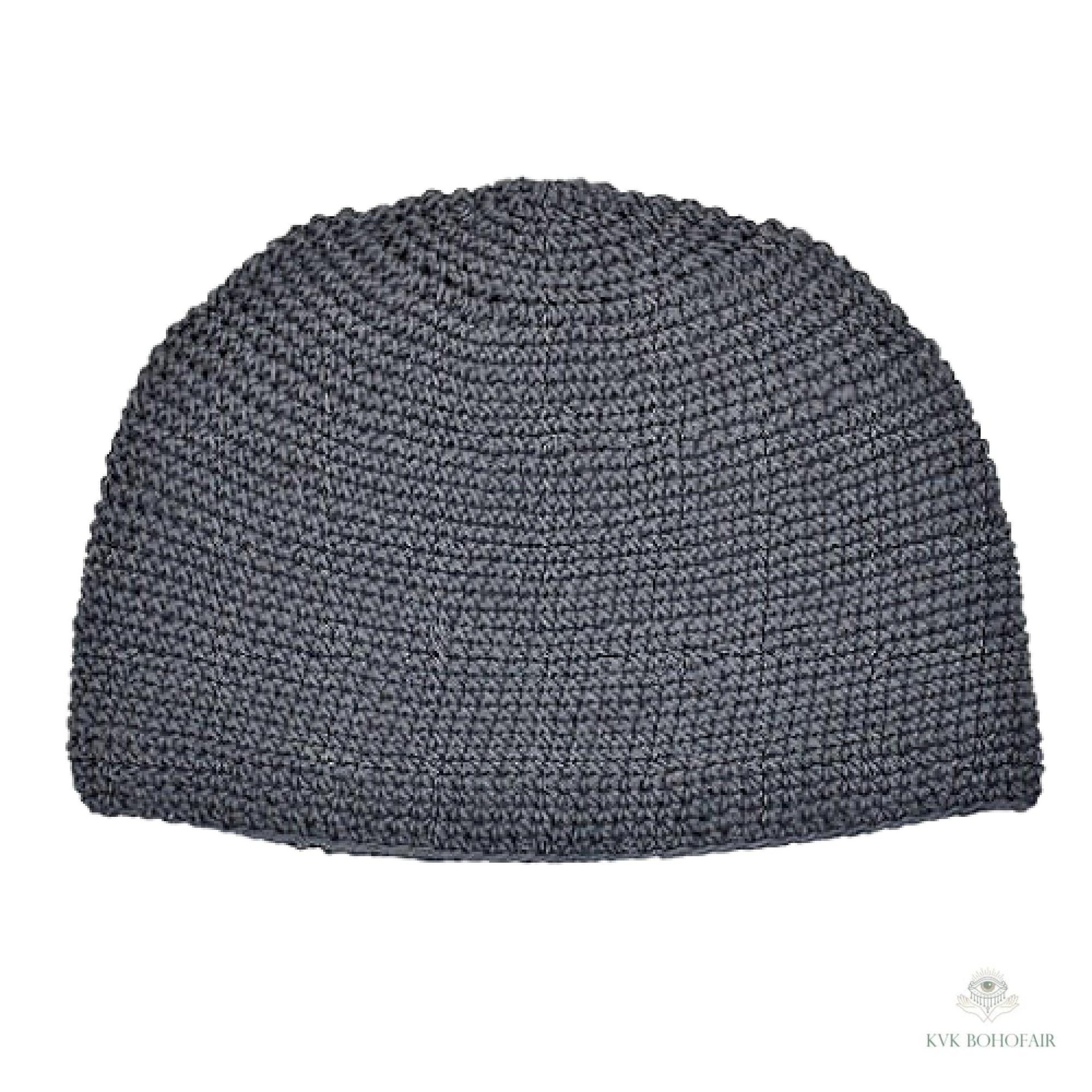Gray Kufi Skull Cap - Crocheted Beanie Hat, Ethically sourced