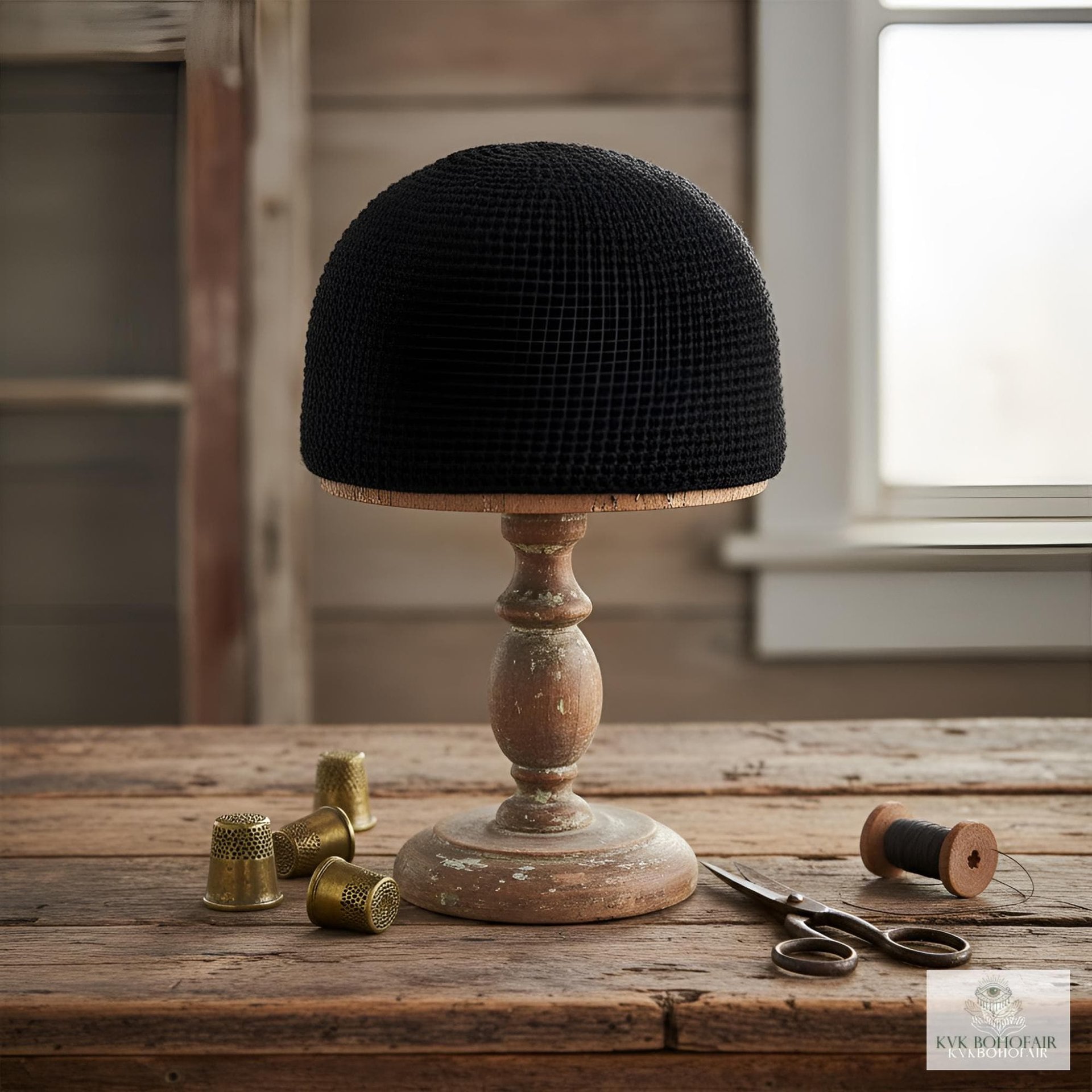 Black Kufi Skull Cap - Crocheted Beanie Hat, Ethically sourced