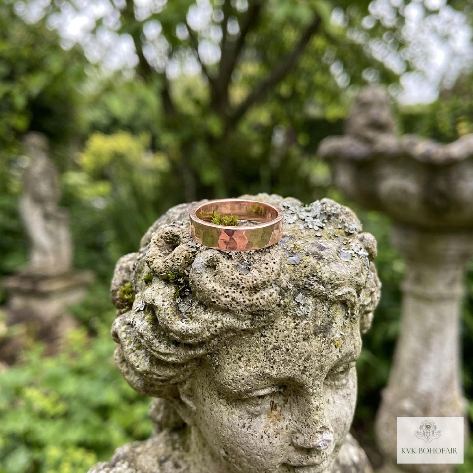 4.7 mm Copper Ring - Rustic Hammered Band, Unique Boho Style Jewelry