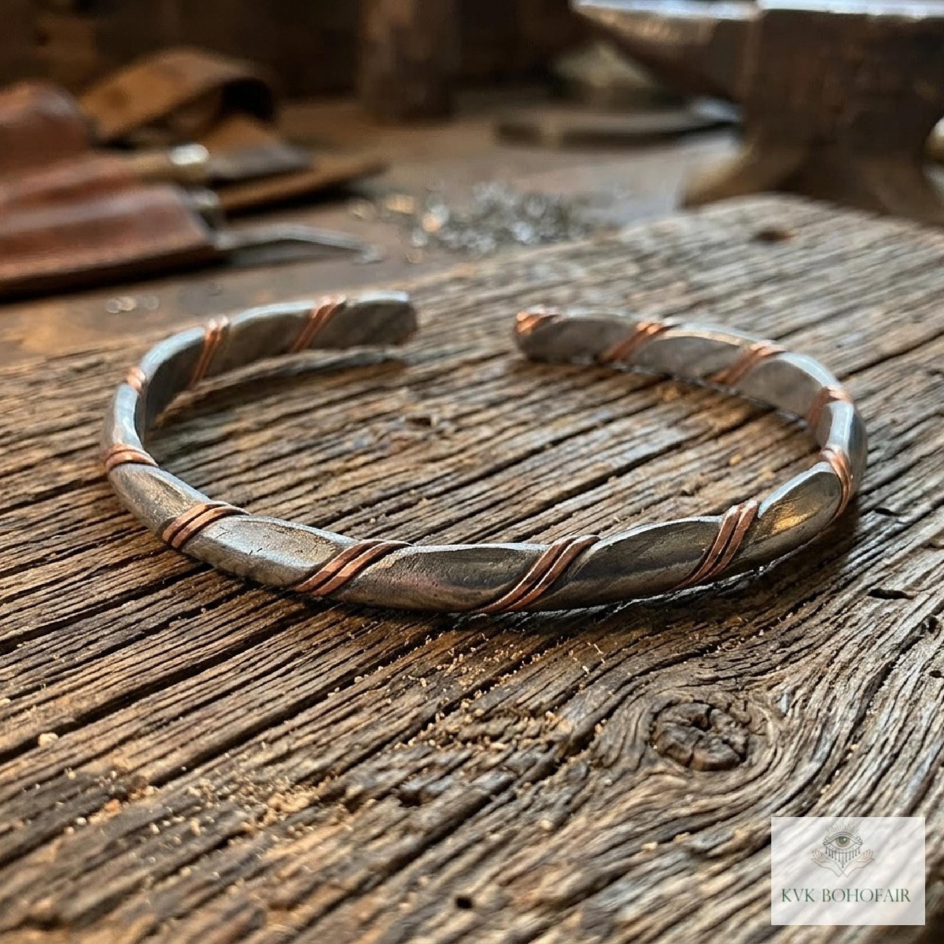 Handcrafted Silver & Copper Woven Bracelet: Kenyan Artisan Jewelry