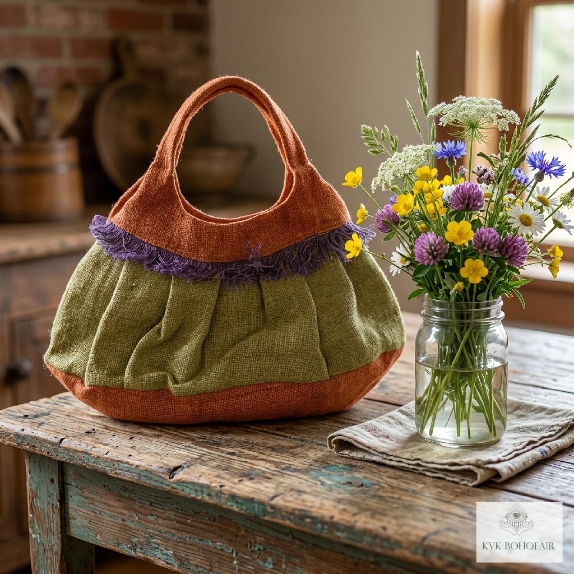 Colorful Hemp Handbag - Eco-friendly Hobo Bag