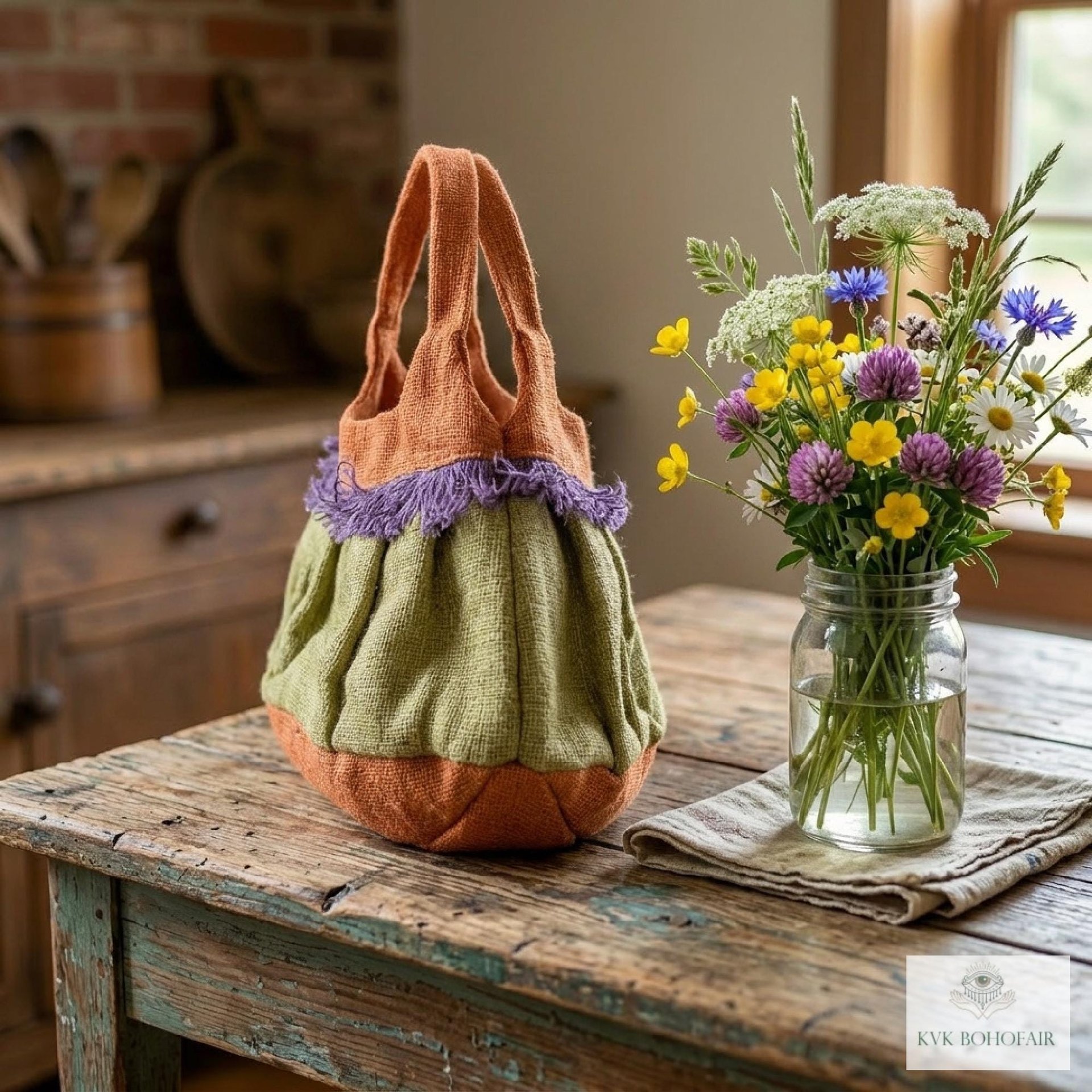 Colorful Hemp Handbag - Eco-friendly Hobo Bag