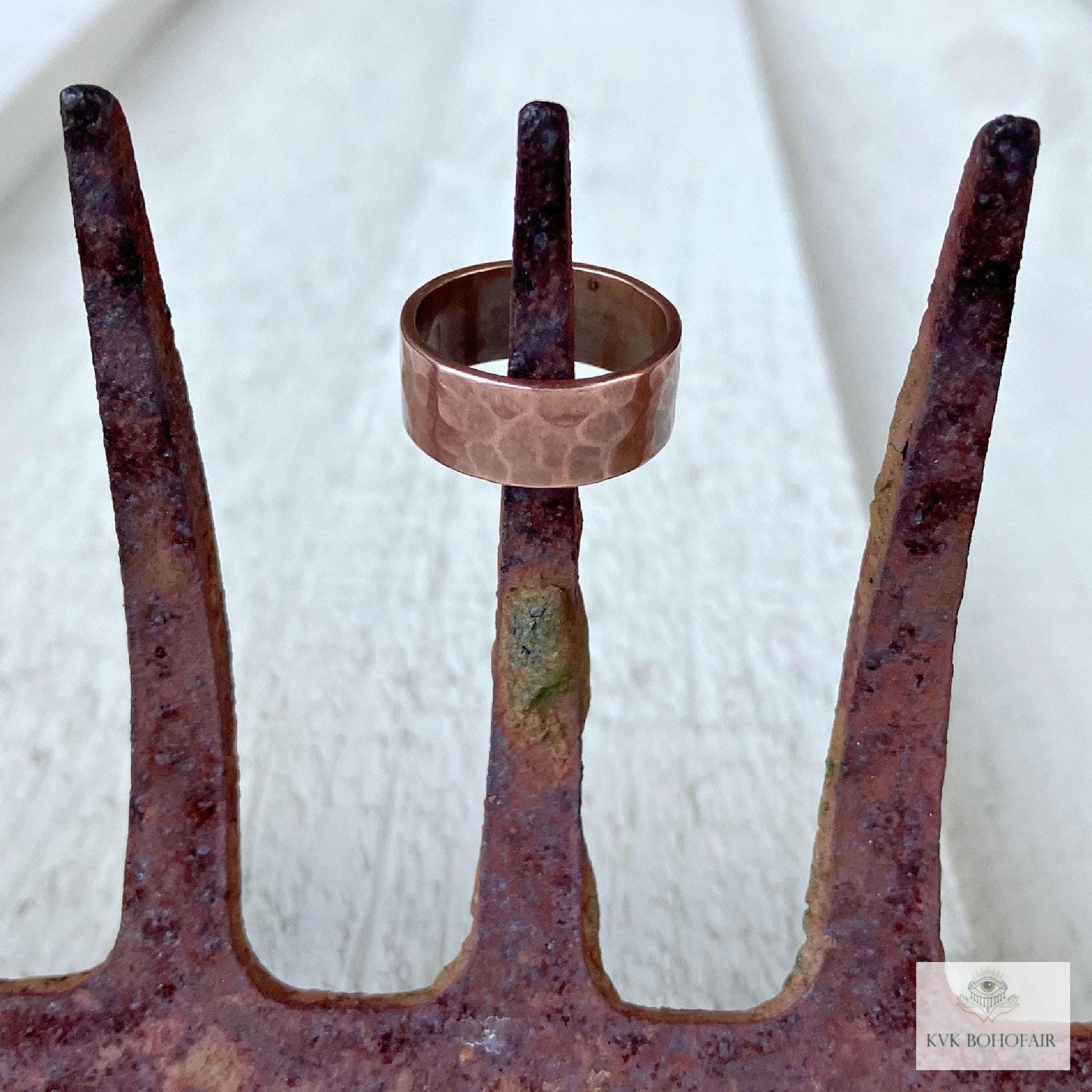 8mm Copper Ring - Rustic Hammered Band, Unique Boho Style Jewelry