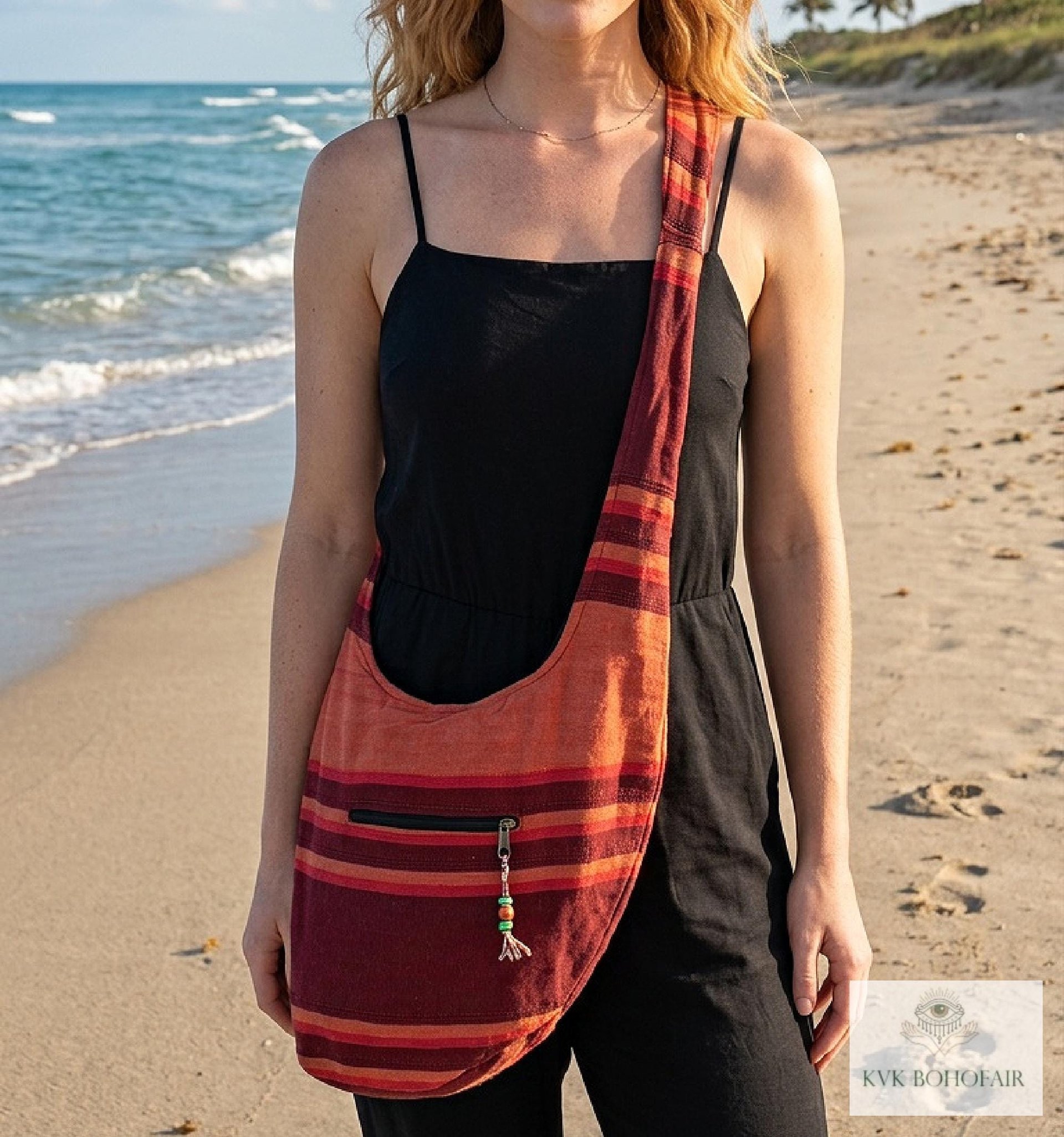 Striped Crossbody Bag - Summer Boho Sling Bag