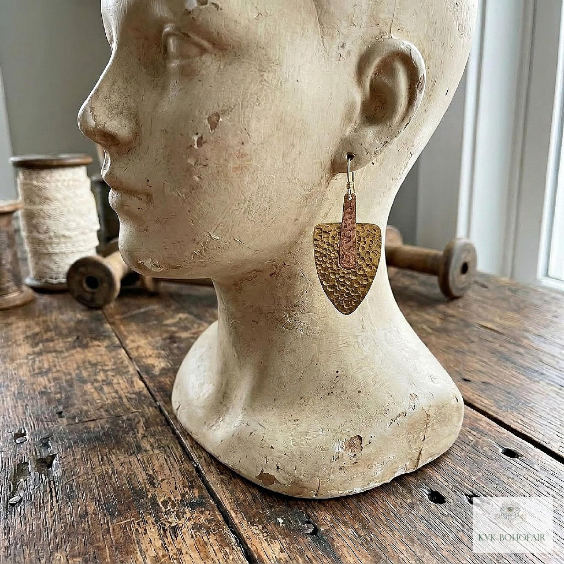 Mixed Metal Hammered Arrowhead Earrings – Handcrafted Brass and Copper Design