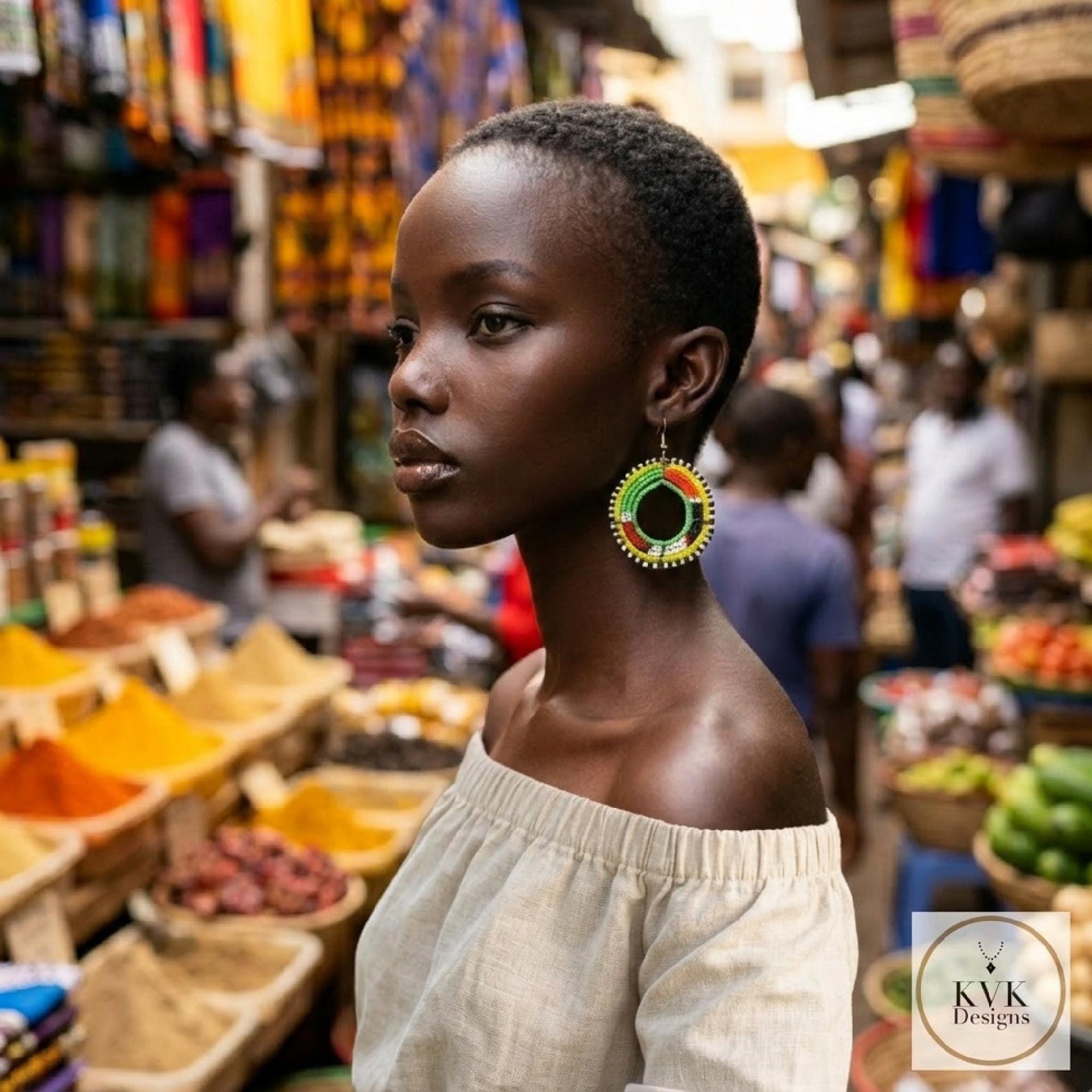 Colorful Round Maasai Beaded Earrings - Statement African Earrings