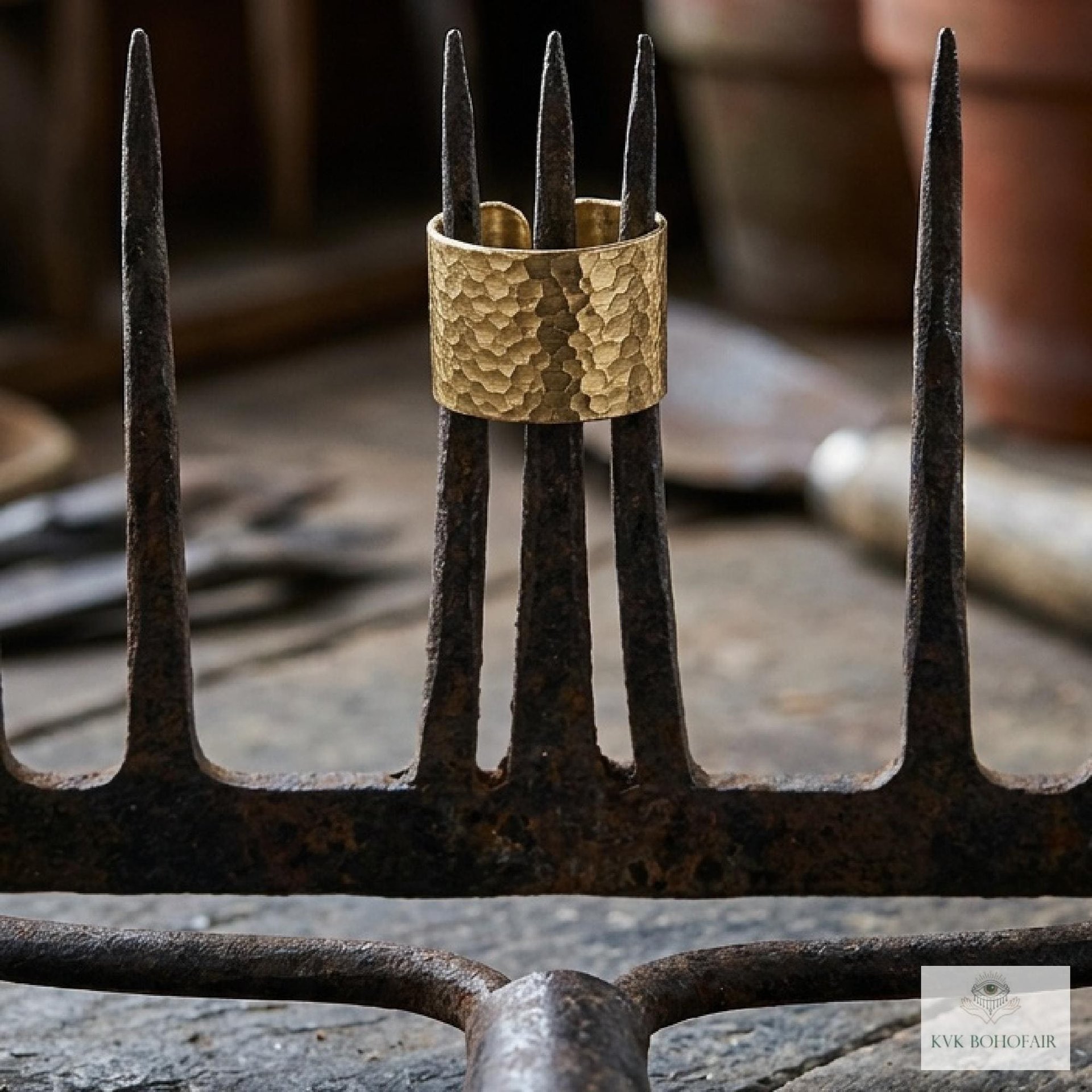 Handcrafted Brass Hammered Ring - Rustic Open-Back Band, Unique Boho Style Jewelry