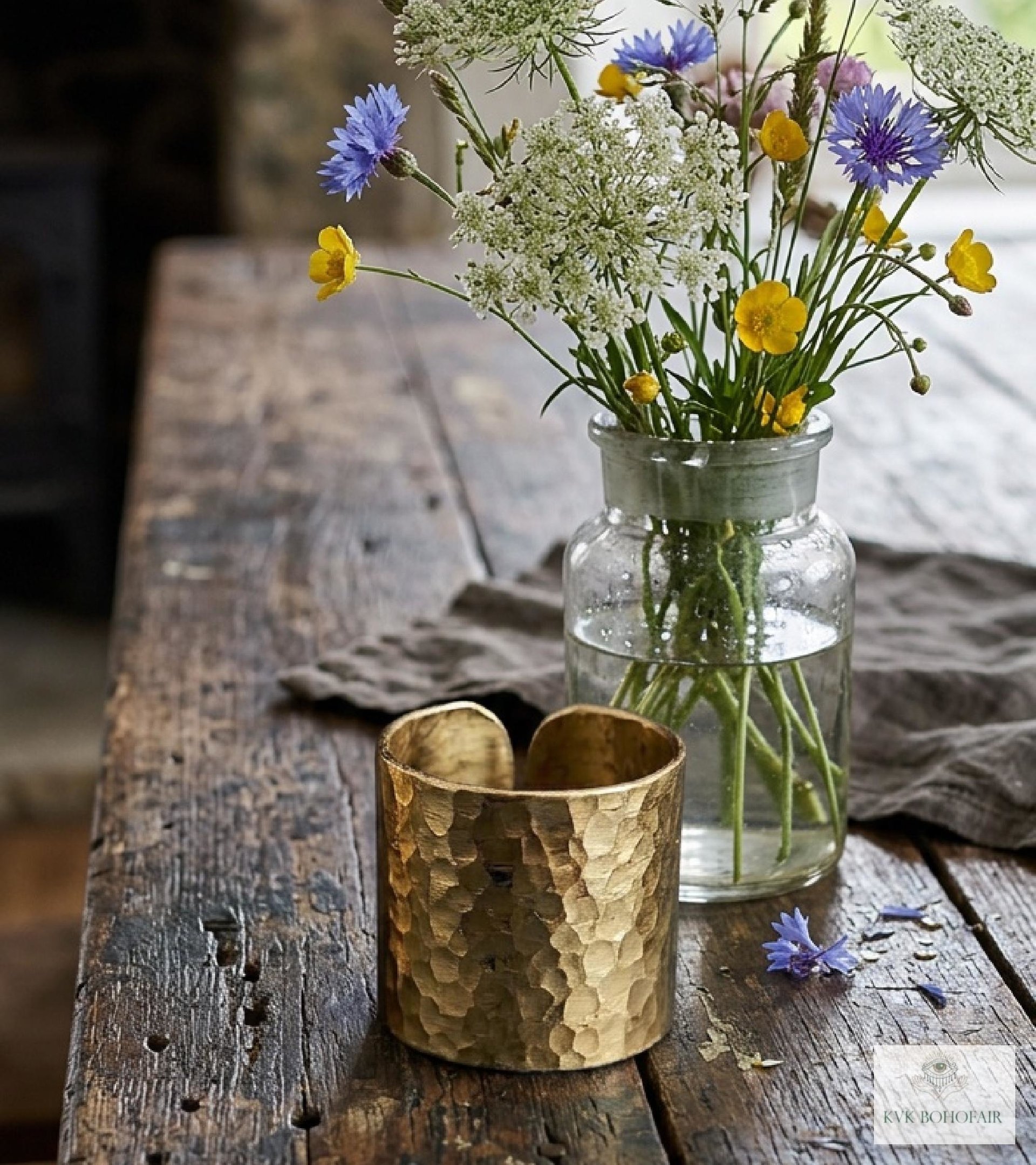 Handcrafted Brass Hammered Ring - Rustic Open-Back Band, Unique Boho Style Jewelry