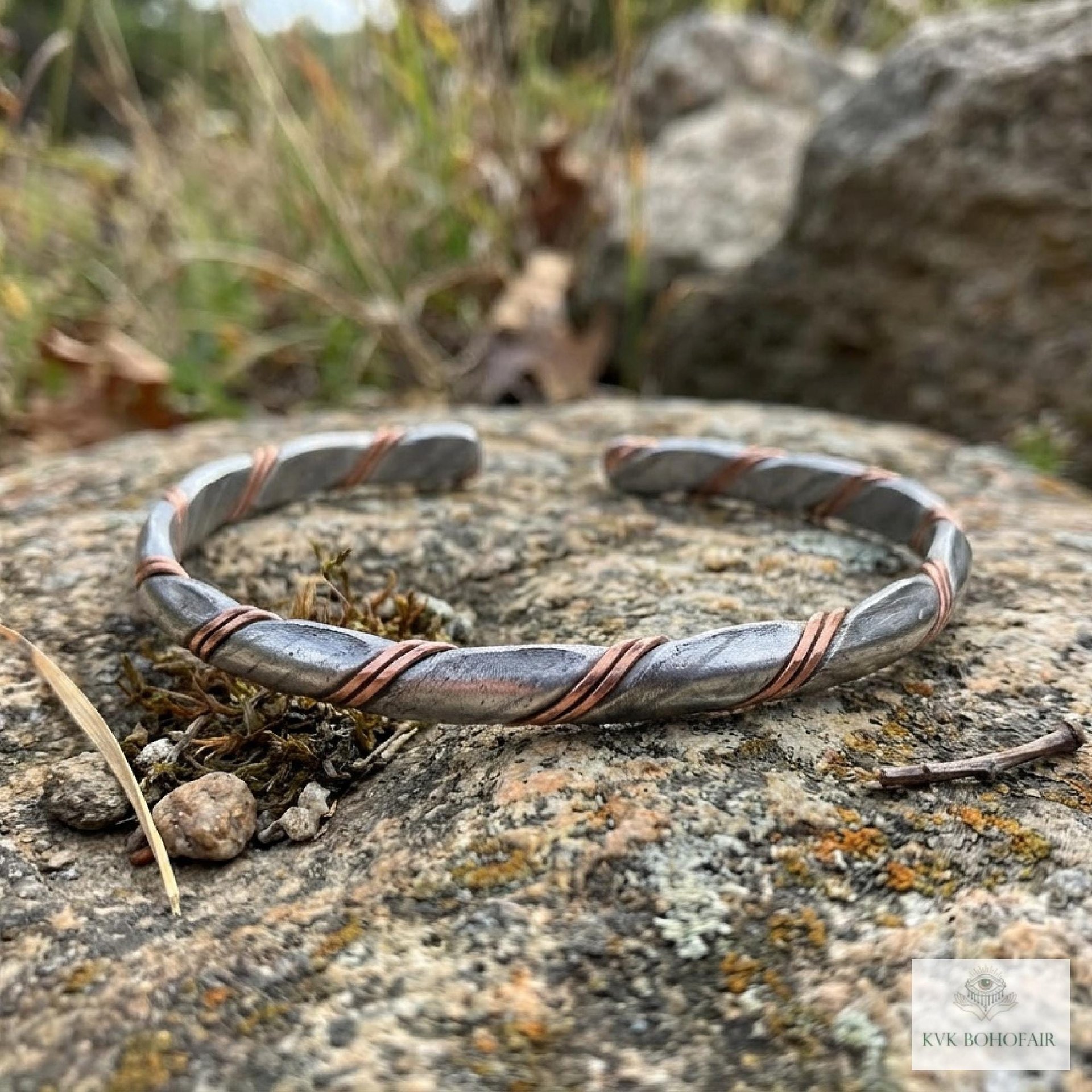 Handcrafted Silver & Copper Woven Bracelet: Kenyan Artisan Jewelry