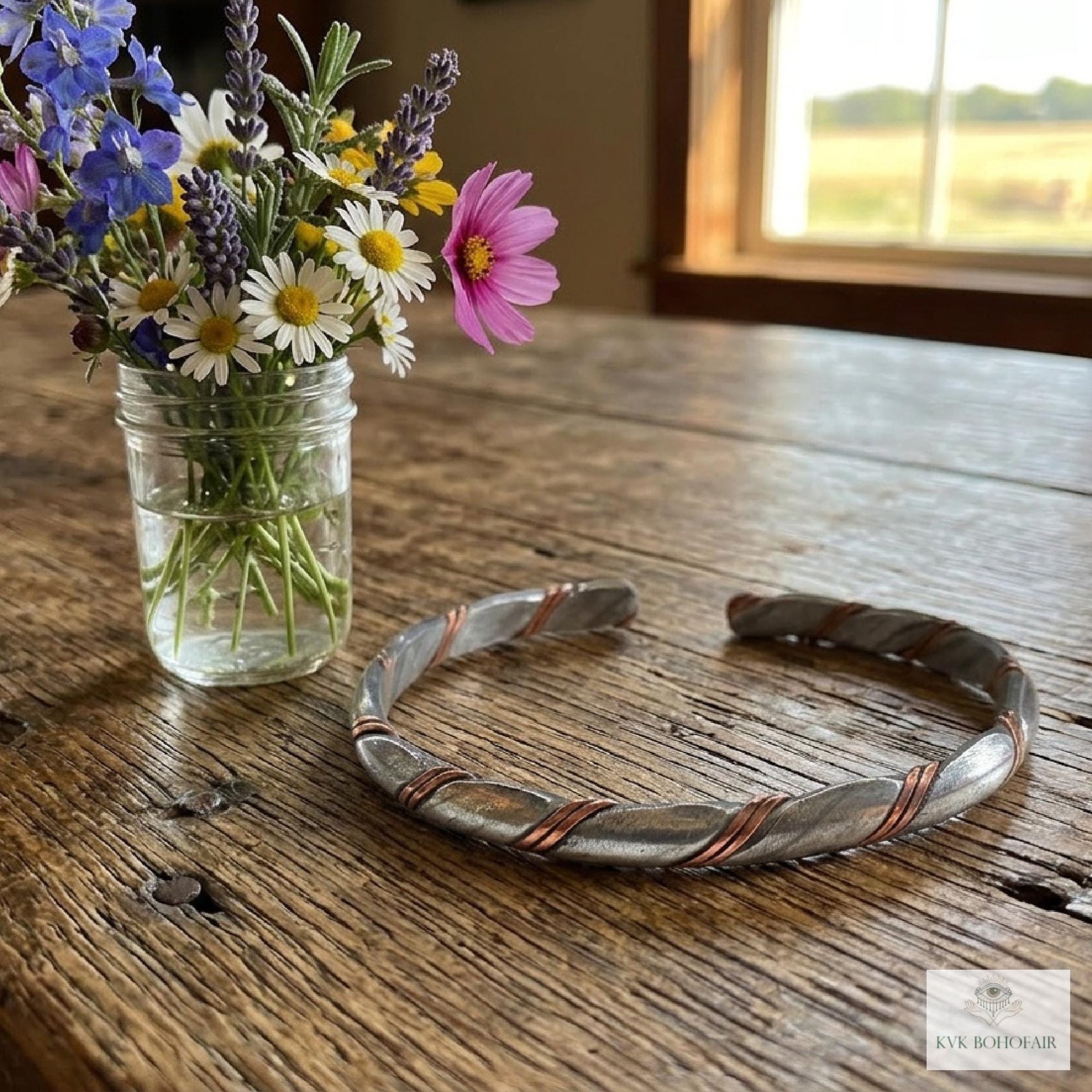 Handcrafted Silver & Copper Woven Bracelet: Kenyan Artisan Jewelry