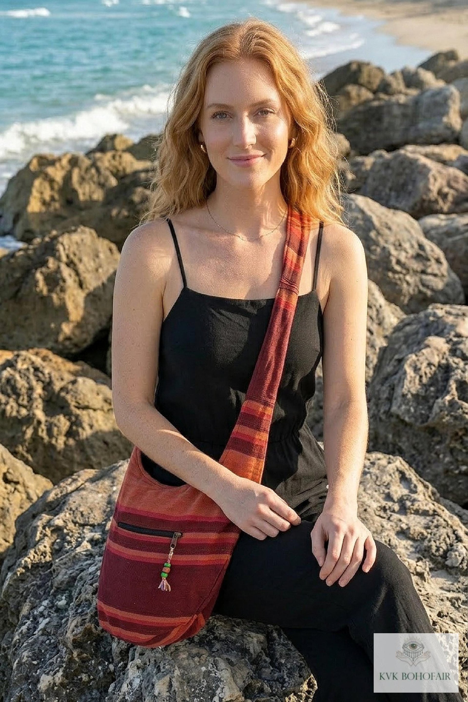 Striped Crossbody Bag - Summer Boho Sling Bag