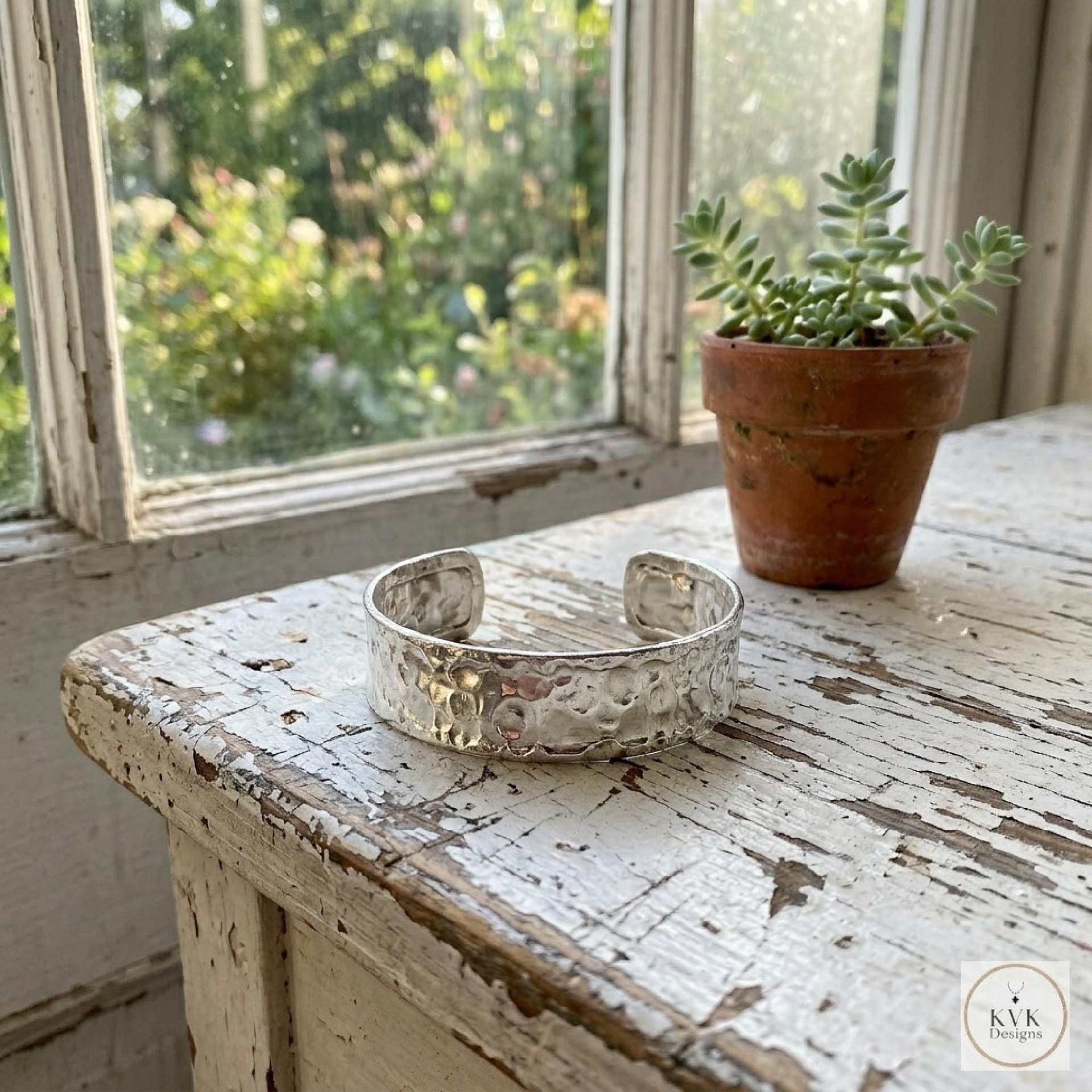 Hammered Silver Cuff Bracelet: Boho Bohemian Jewelry